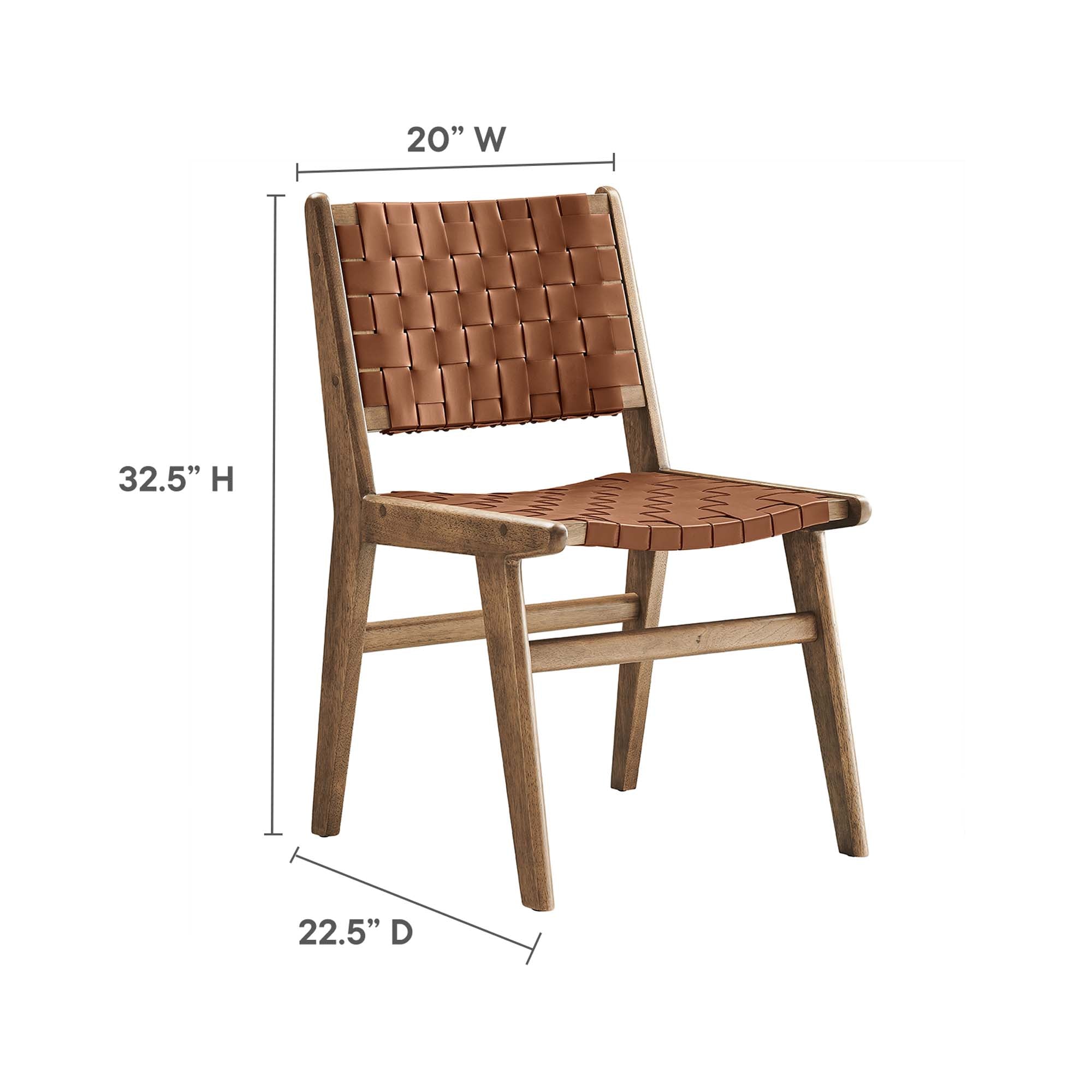 Saoirse Leather Wood Dining Side Chair Set of 2, Walnut Brown