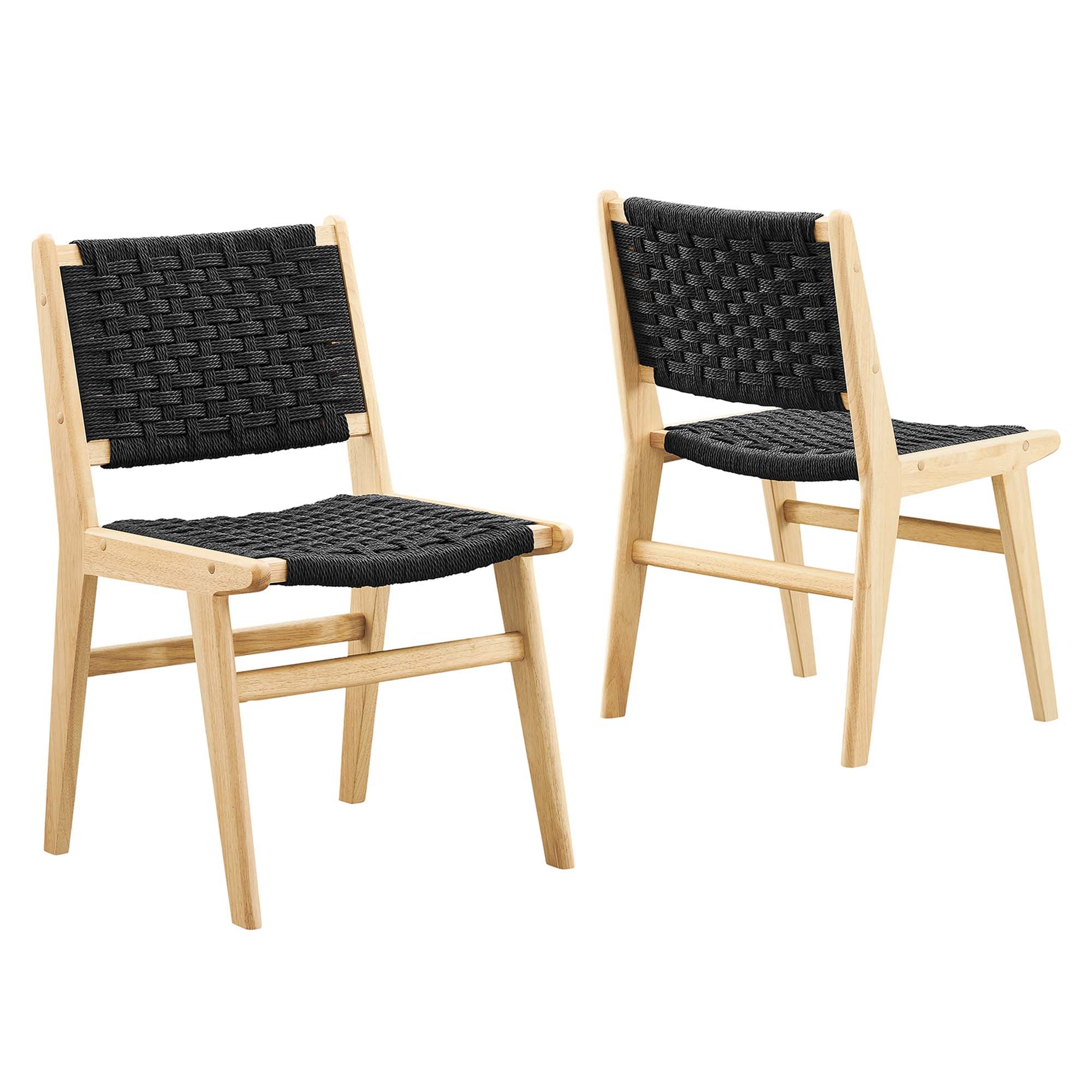 Saoirse Woven Rope Wood Dining Side Chair Set of 2, Natural Black
