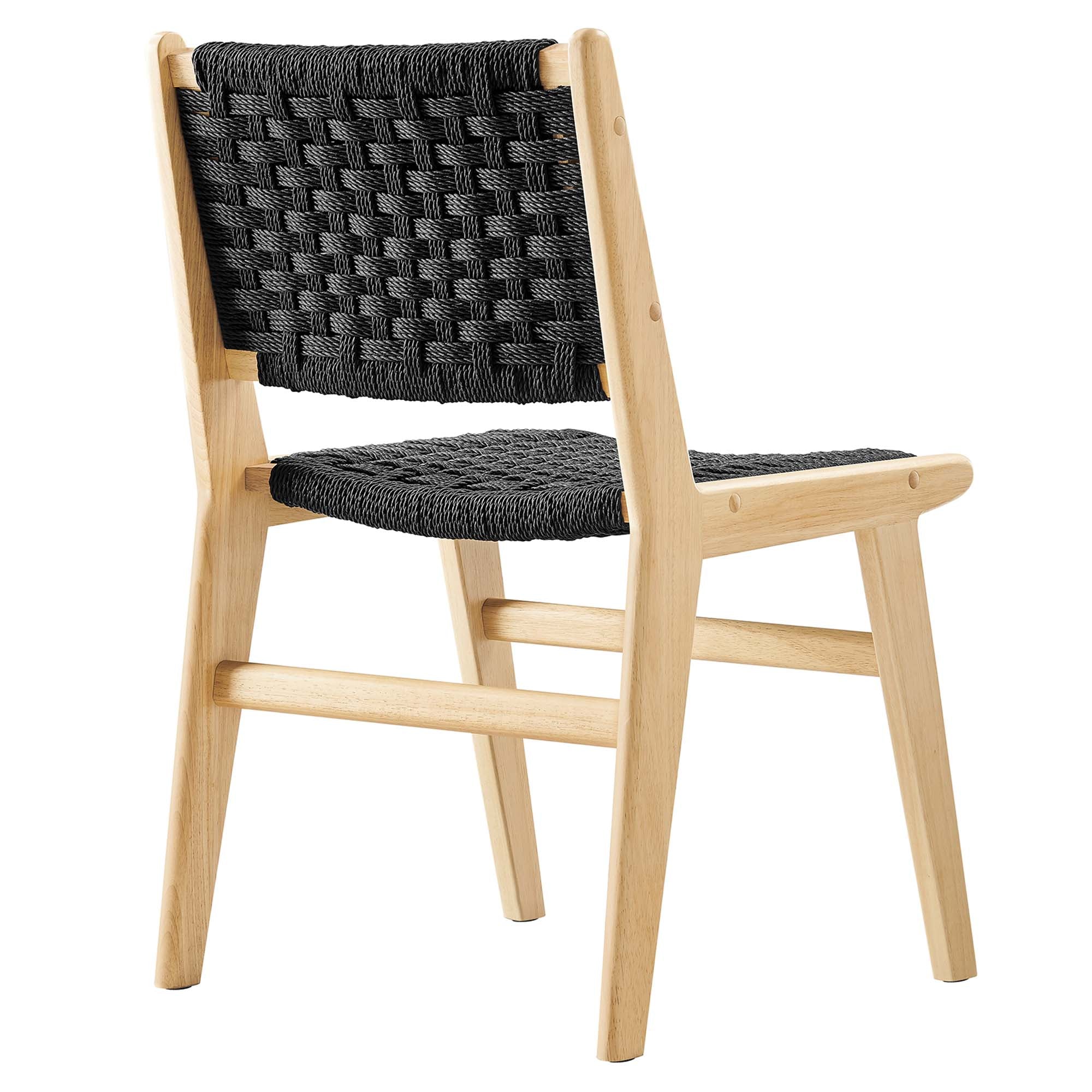 Saoirse Woven Rope Wood Dining Side Chair Set of 2, Natural Black