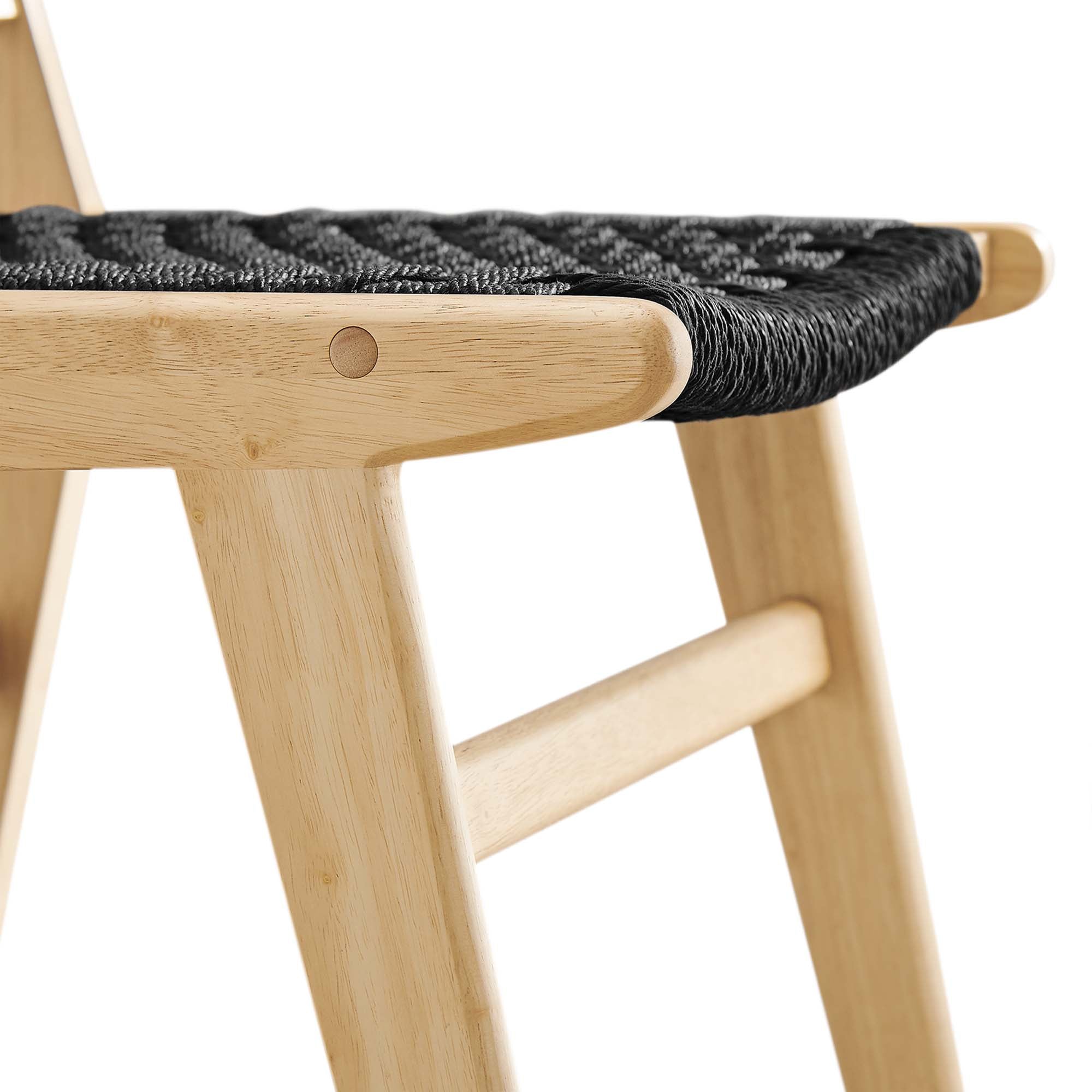 Saoirse Woven Rope Wood Dining Side Chair Set of 2, Natural Black