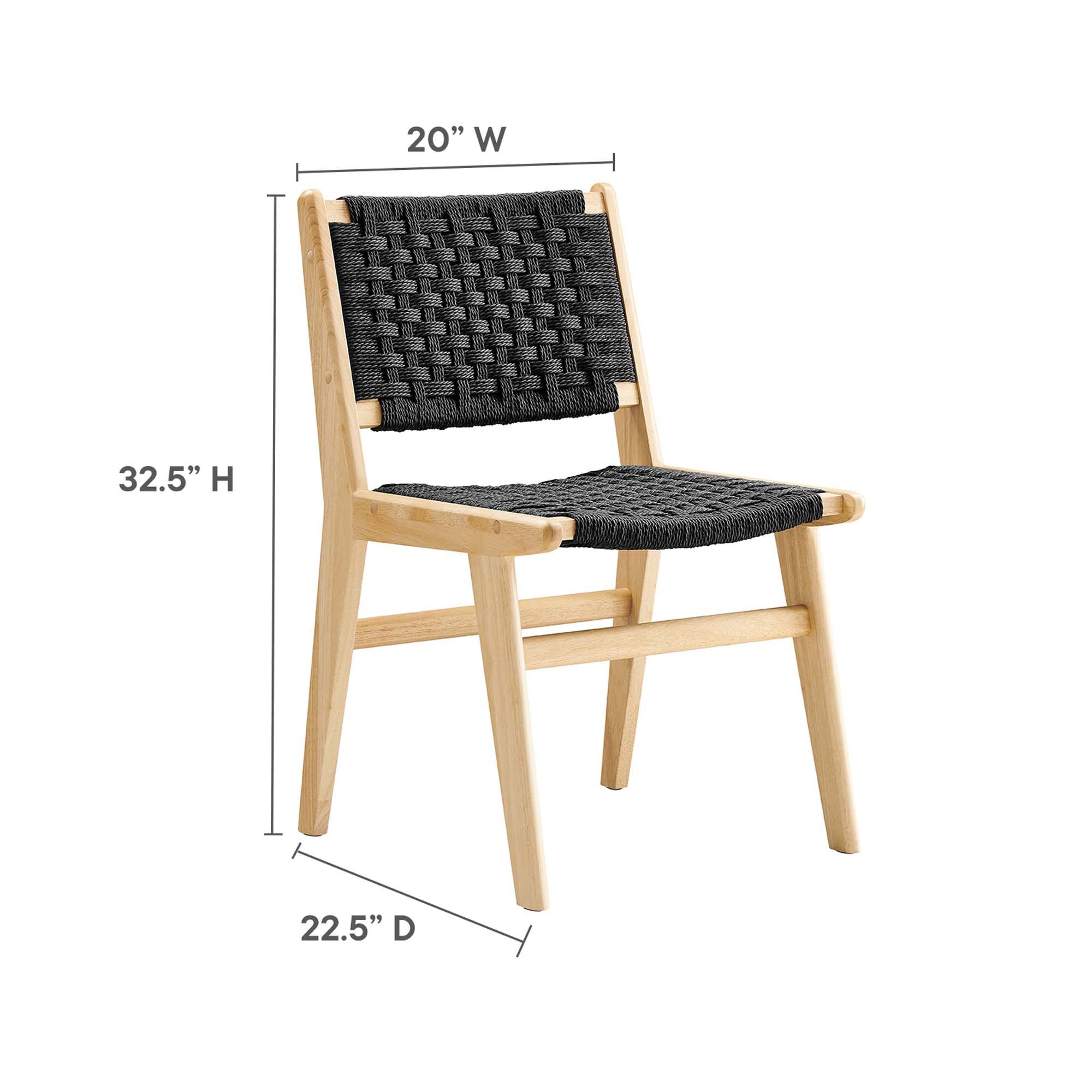 Saoirse Woven Rope Wood Dining Side Chair Set of 2, Natural Black