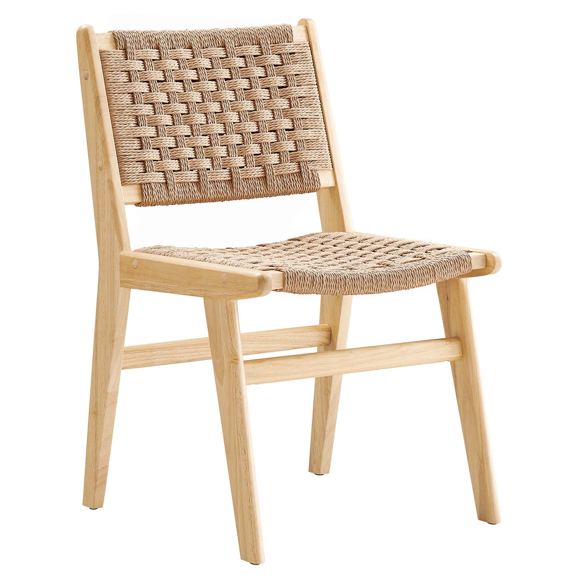 Saoirse Woven Rope Wood Dining Side Chair Set of 2, Natural Natural