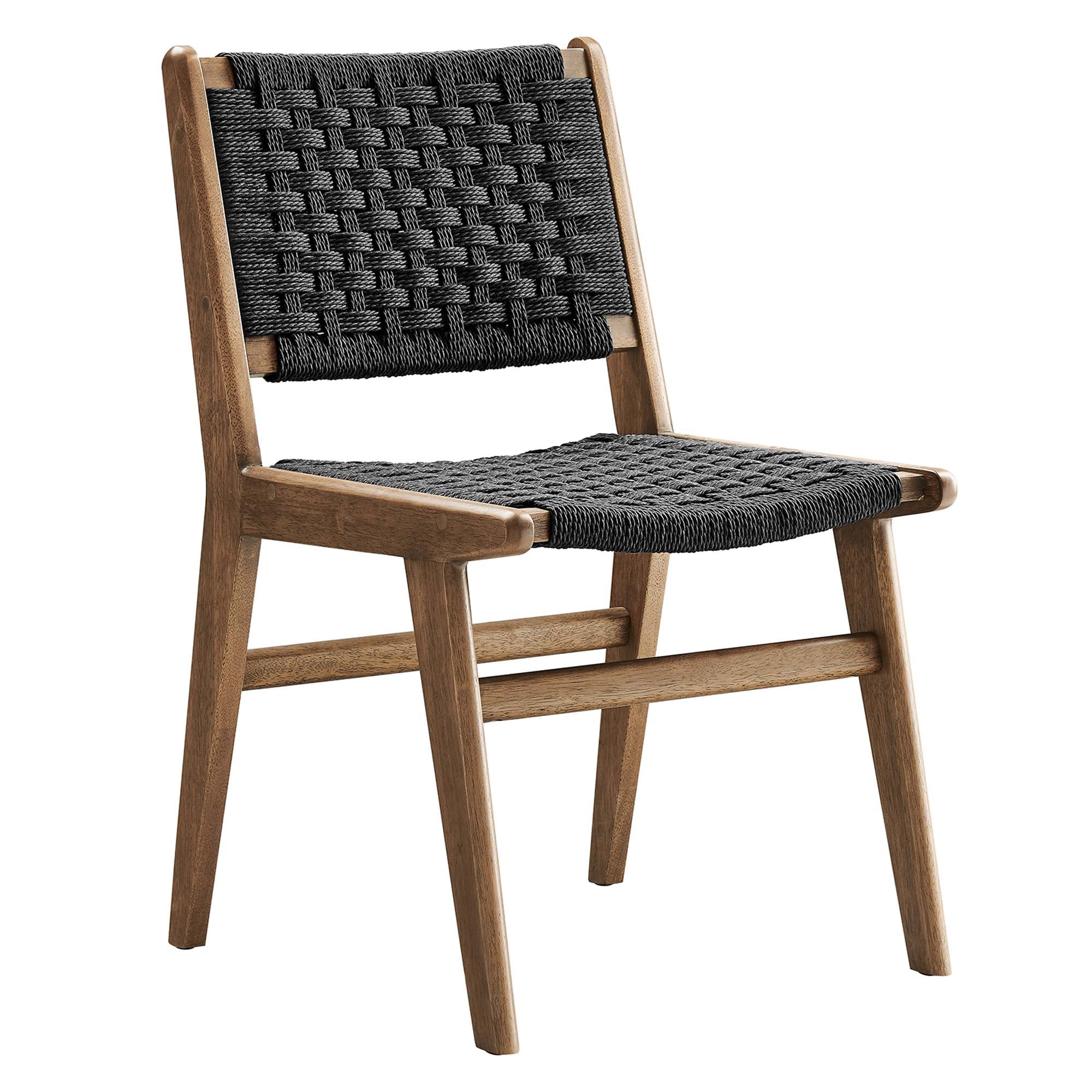 Saoirse Woven Rope Wood Dining Side Chair Set of 2, Walnutt Black