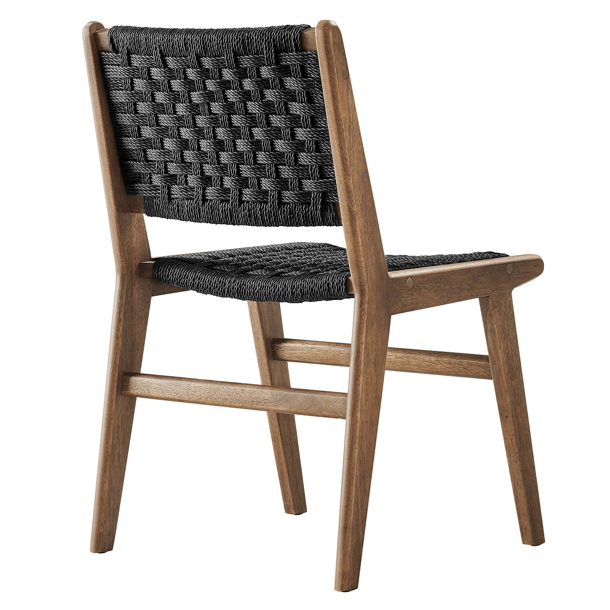 Saoirse Woven Rope Wood Dining Side Chair Set of 2, Walnutt Black