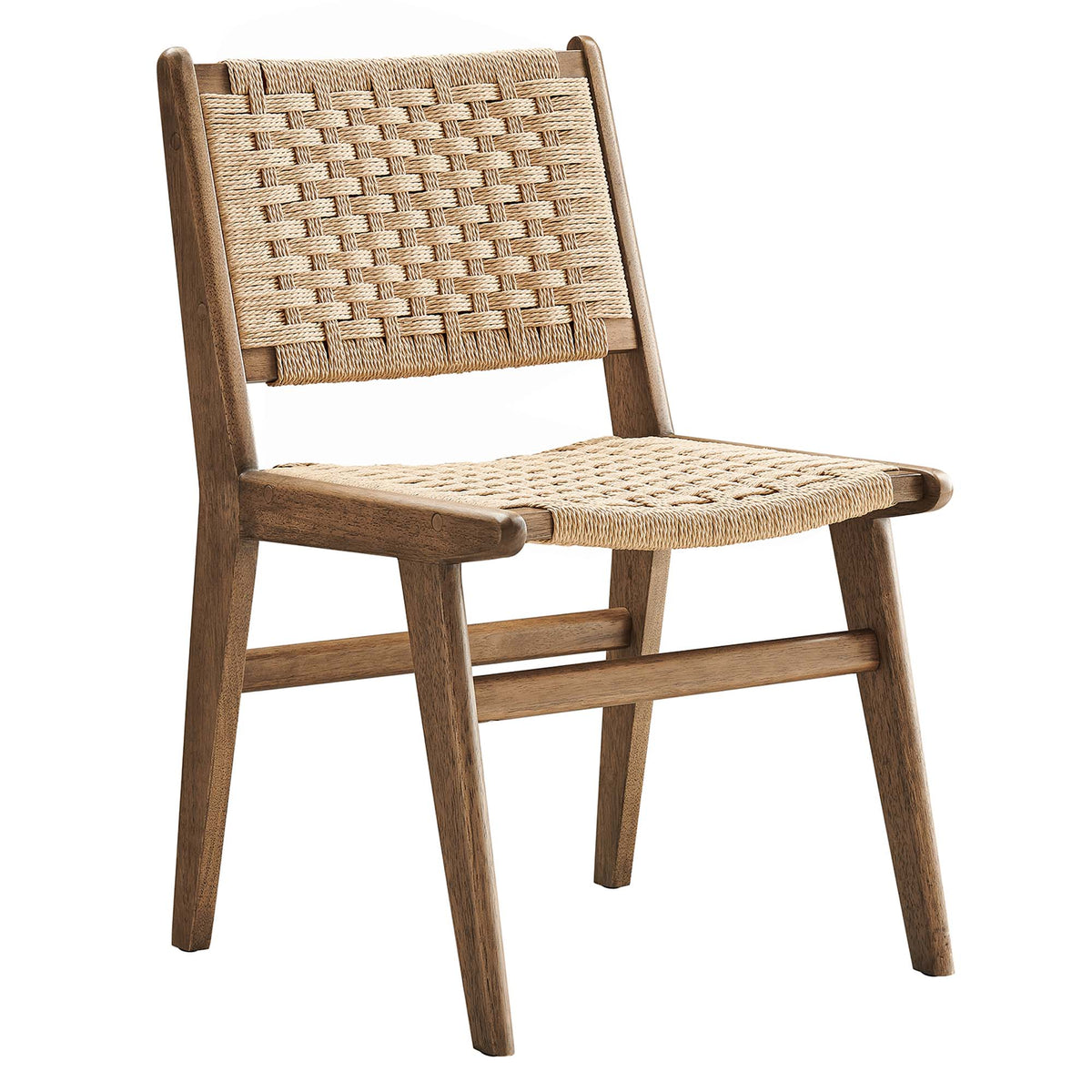 Saoirse Woven Rope Wood Dining Side Chair Set of 2, Walnut Natural