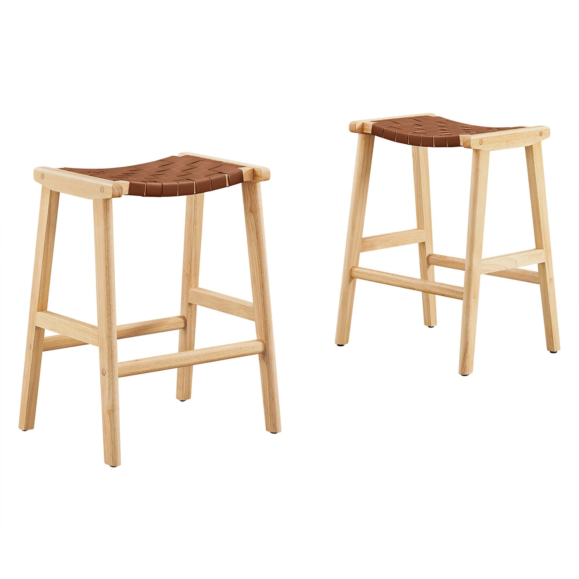 Saoirse Faux Leather Wood Counter Stool Set of 2, Natural Brown