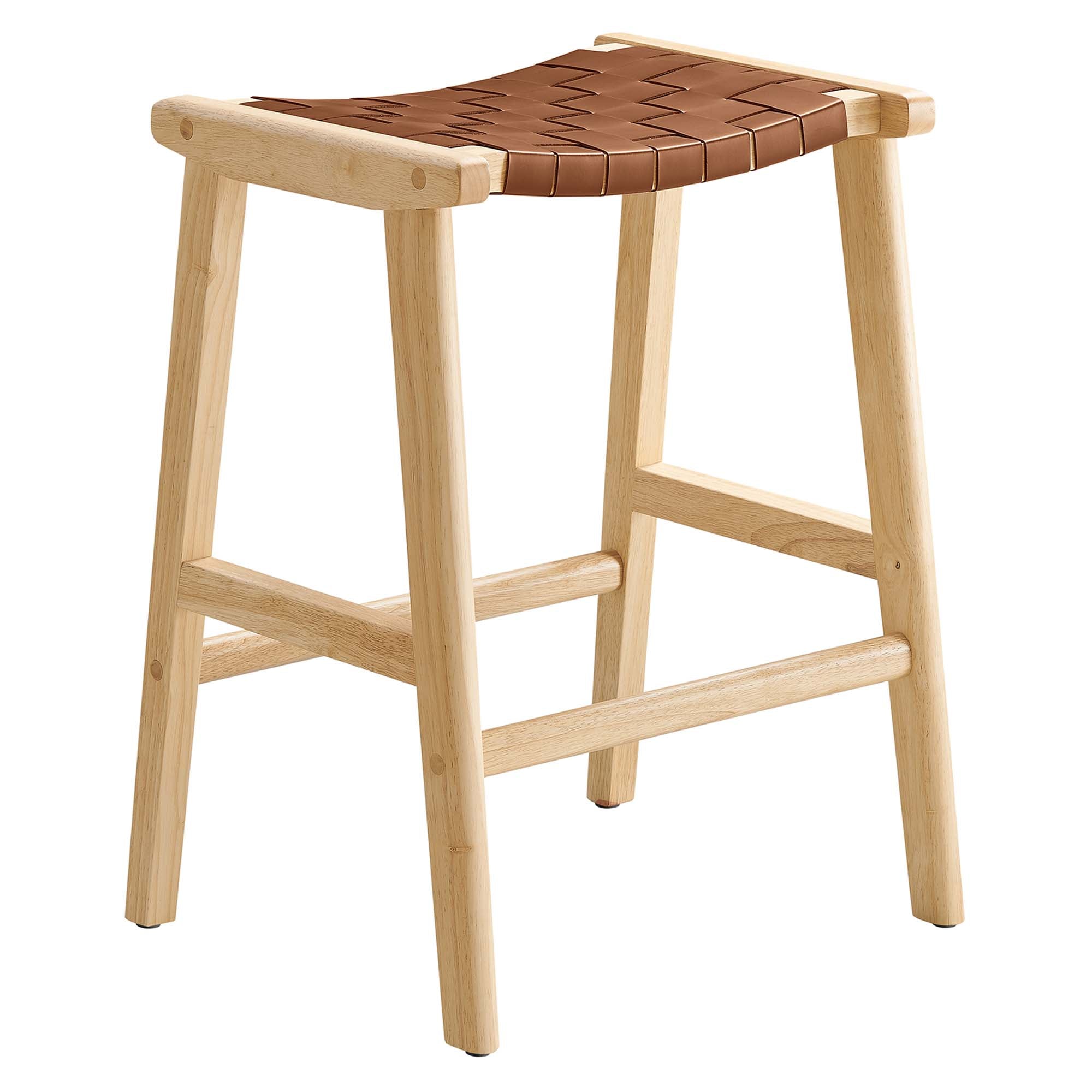 Saoirse Faux Leather Wood Counter Stool Set of 2, Natural Brown
