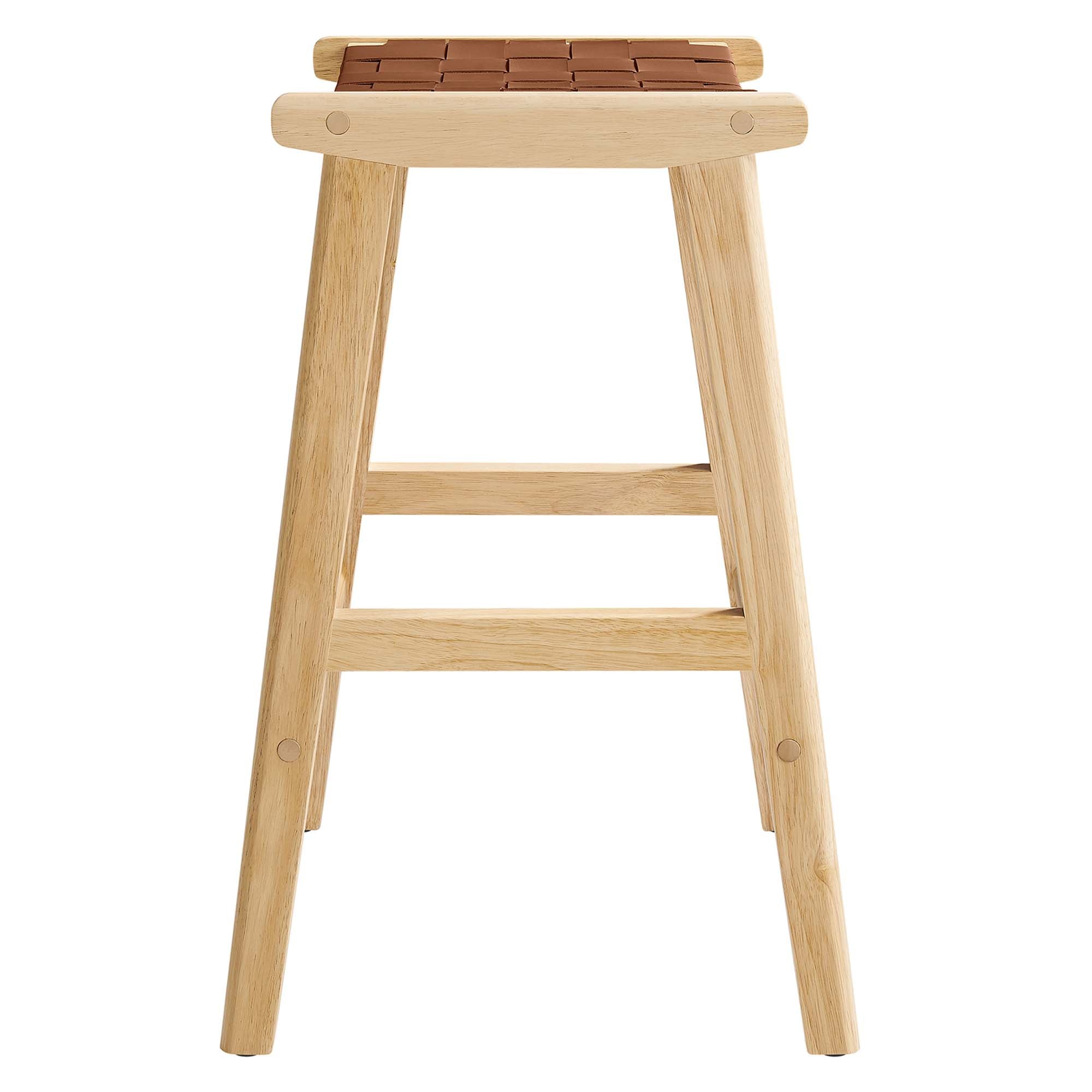 Saoirse Faux Leather Wood Counter Stool Set of 2, Natural Brown