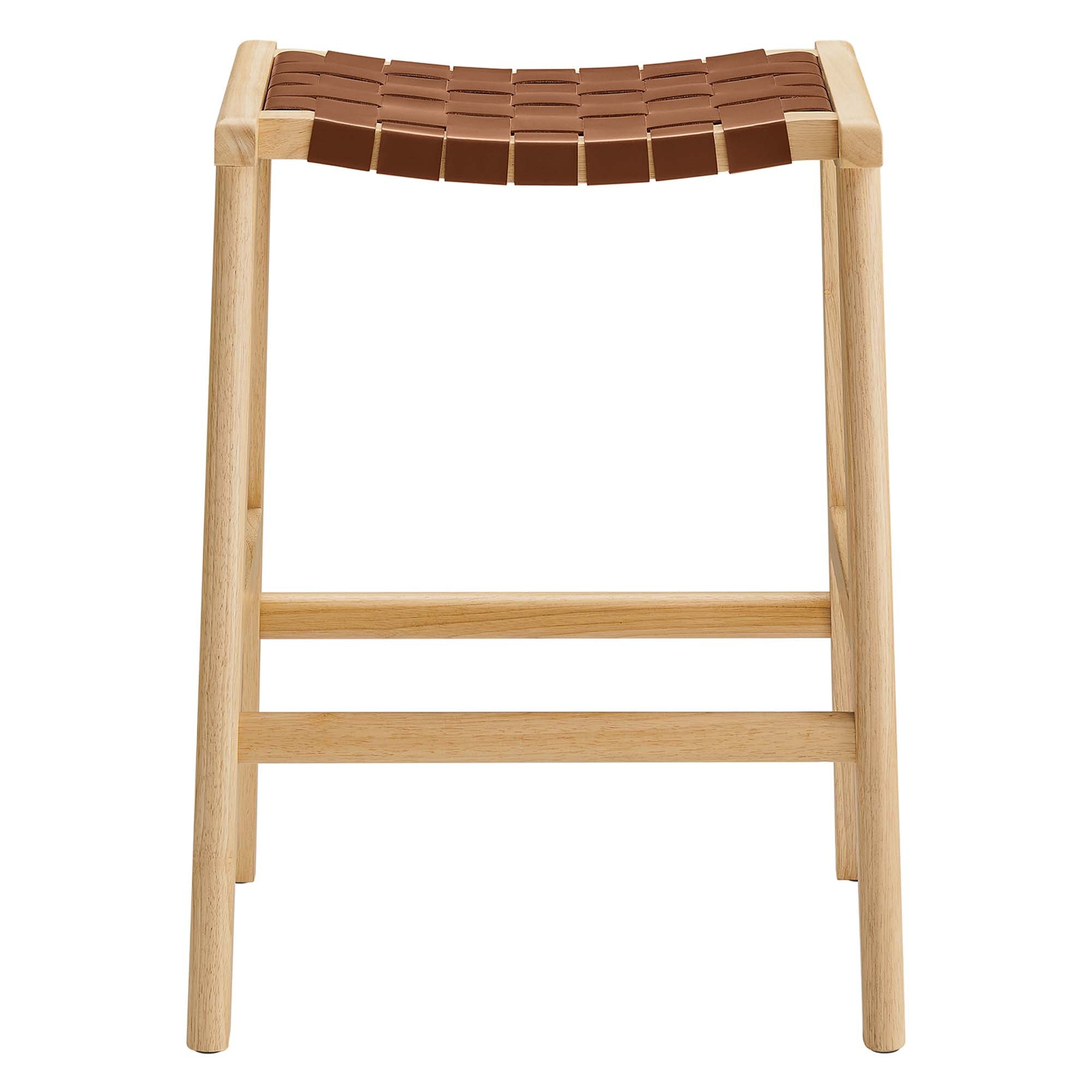 Saoirse Faux Leather Wood Counter Stool Set of 2, Natural Brown