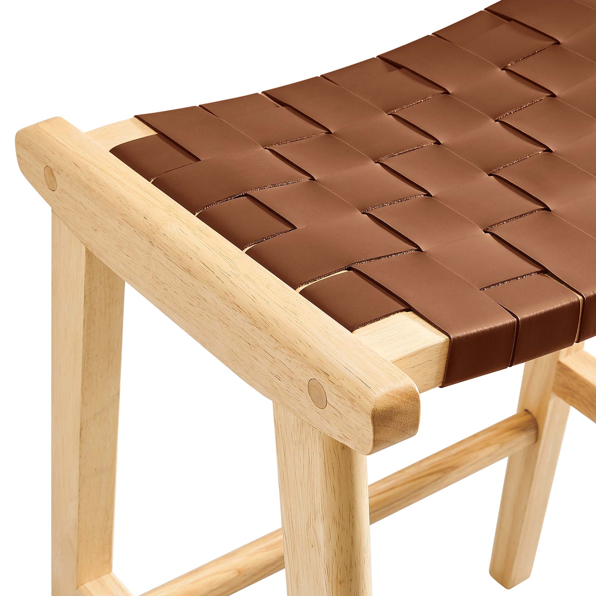 Saoirse Faux Leather Wood Counter Stool Set of 2, Natural Brown