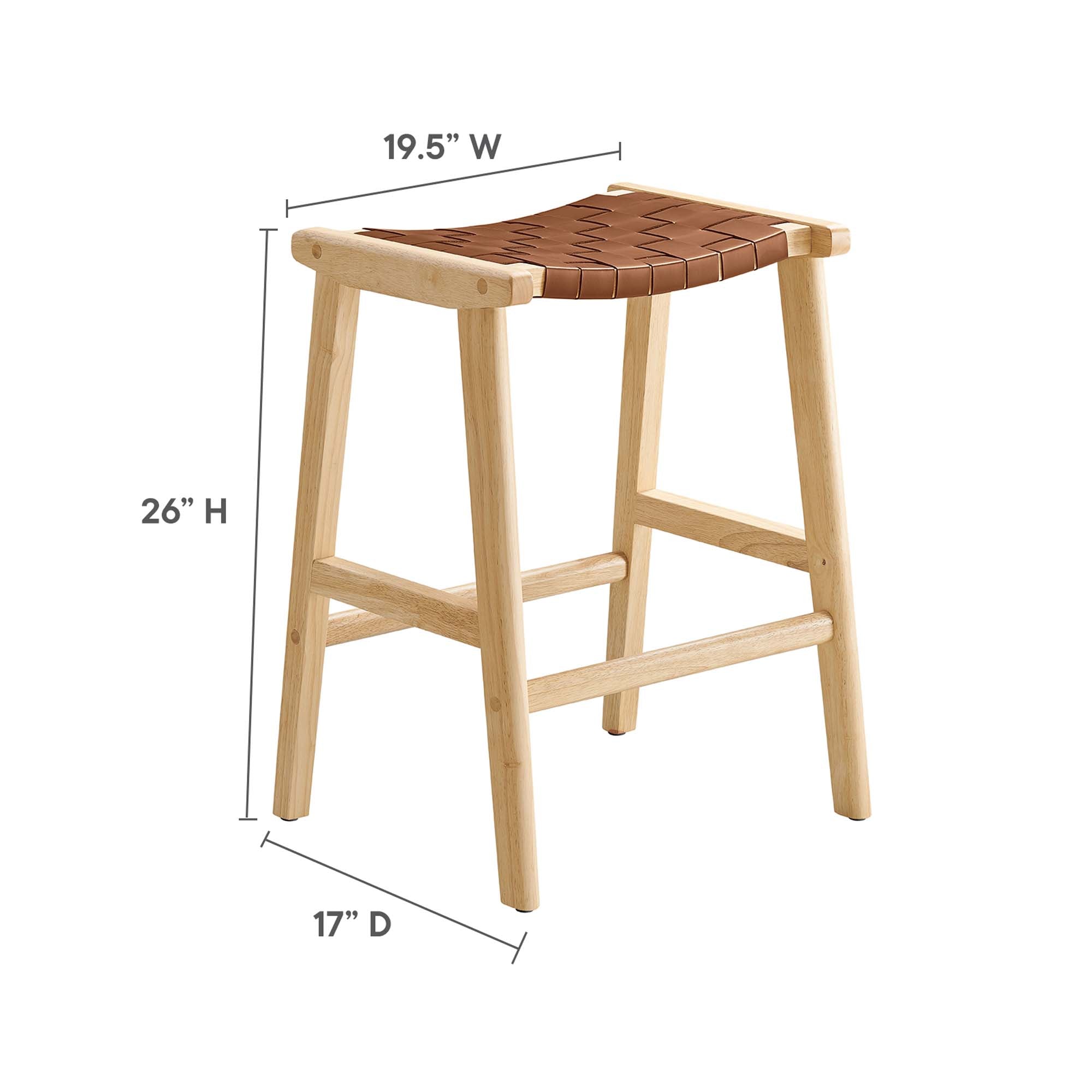 Saoirse Faux Leather Wood Counter Stool Set of 2, Natural Brown