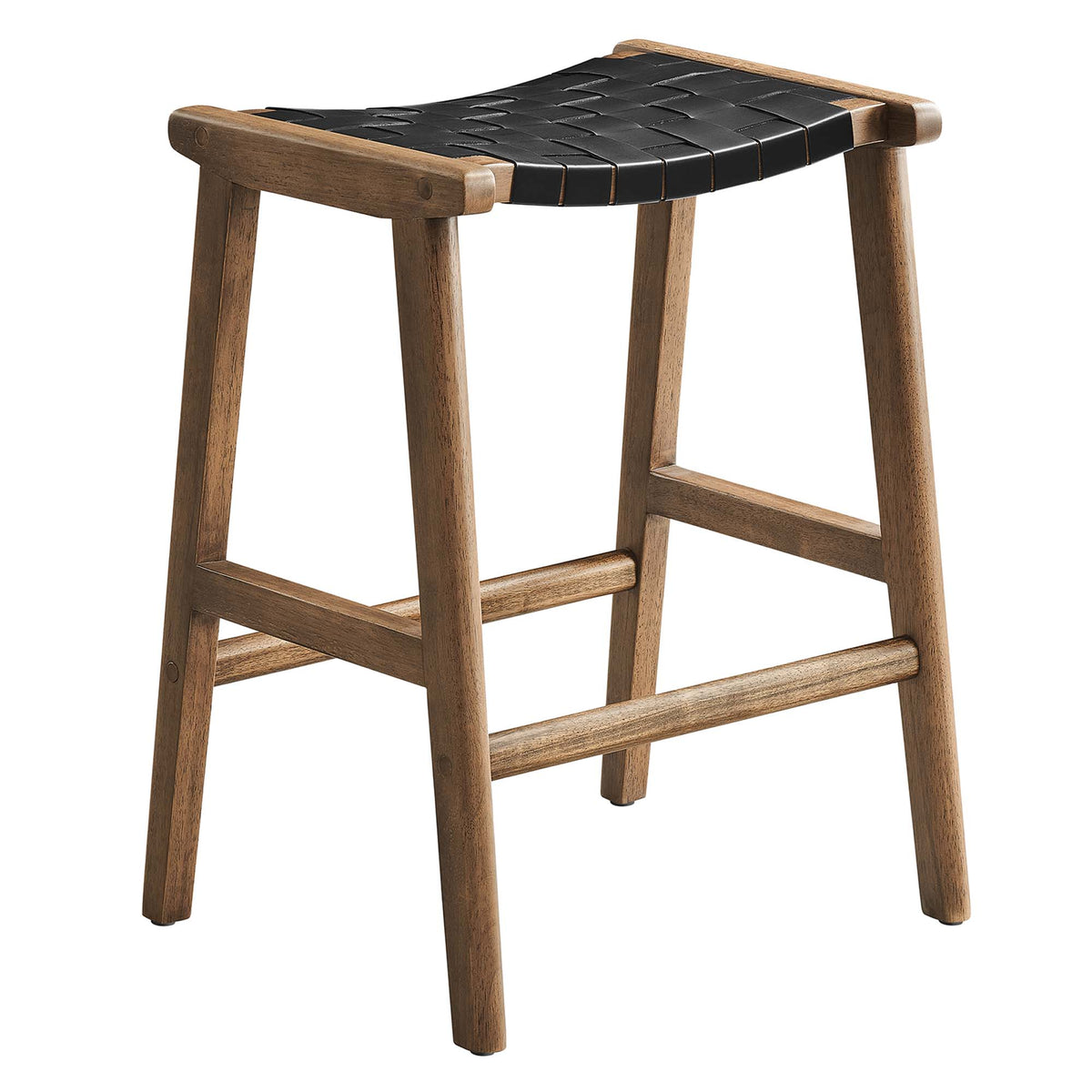 Saoirse Faux Leather Wood Counter Stool Set of 2, Walnut Black