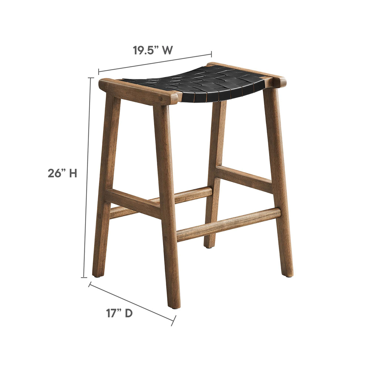 Saoirse Faux Leather Wood Counter Stool Set of 2, Walnut Black