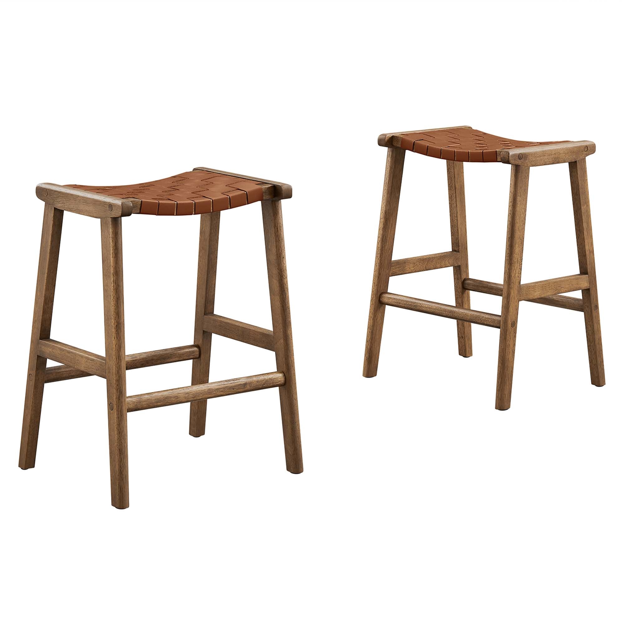 Saoirse Faux Leather Wood Counter Stool Set of 2, Walnut Brown