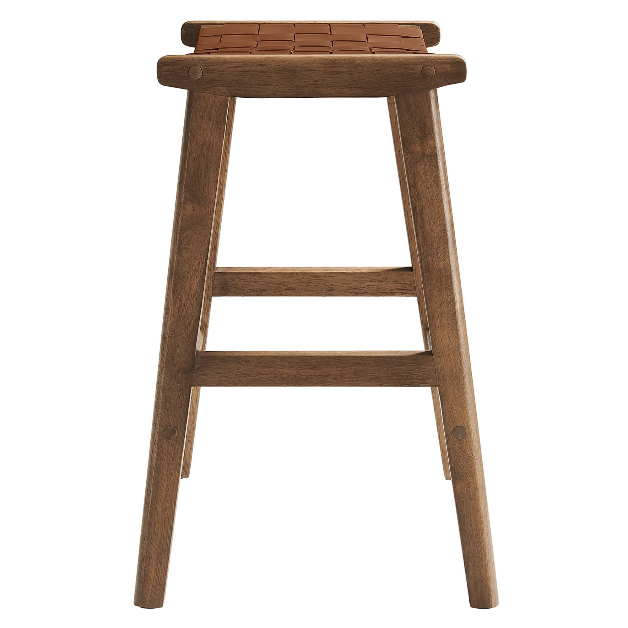 Saoirse Faux Leather Wood Counter Stool Set of 2, Walnut Brown