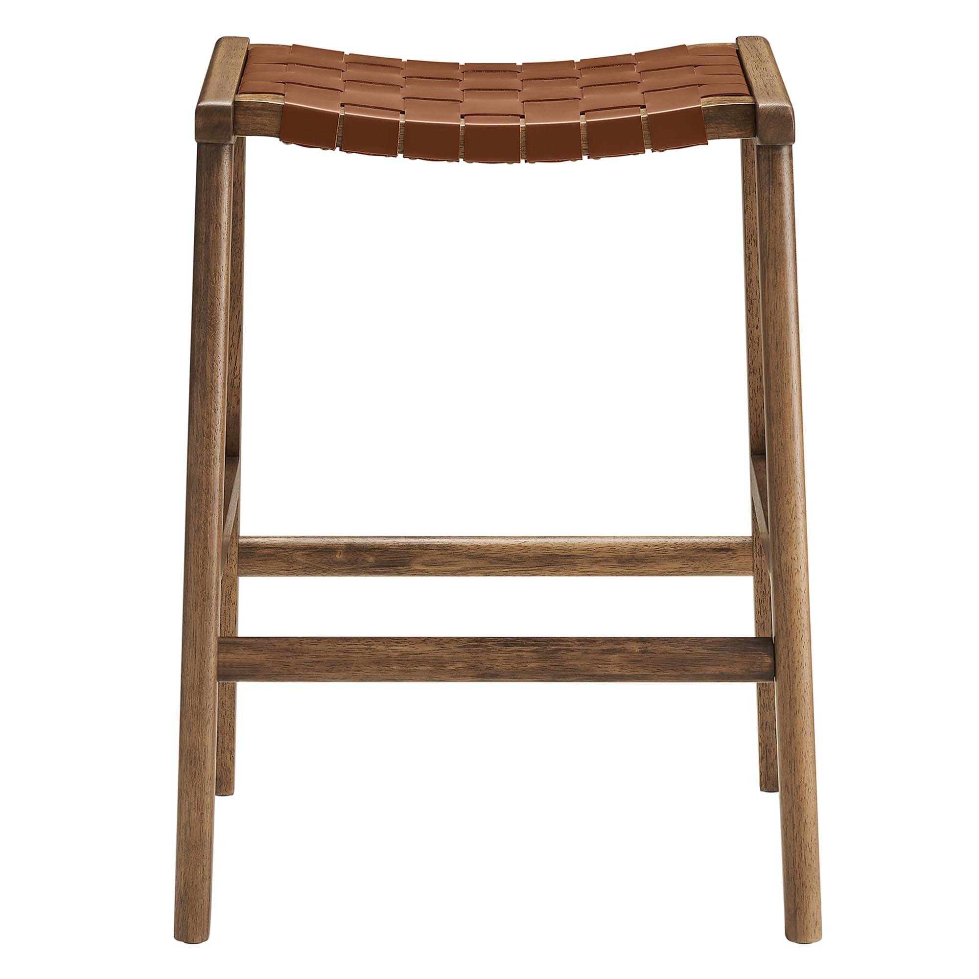 Saoirse Faux Leather Wood Counter Stool Set of 2, Walnut Brown