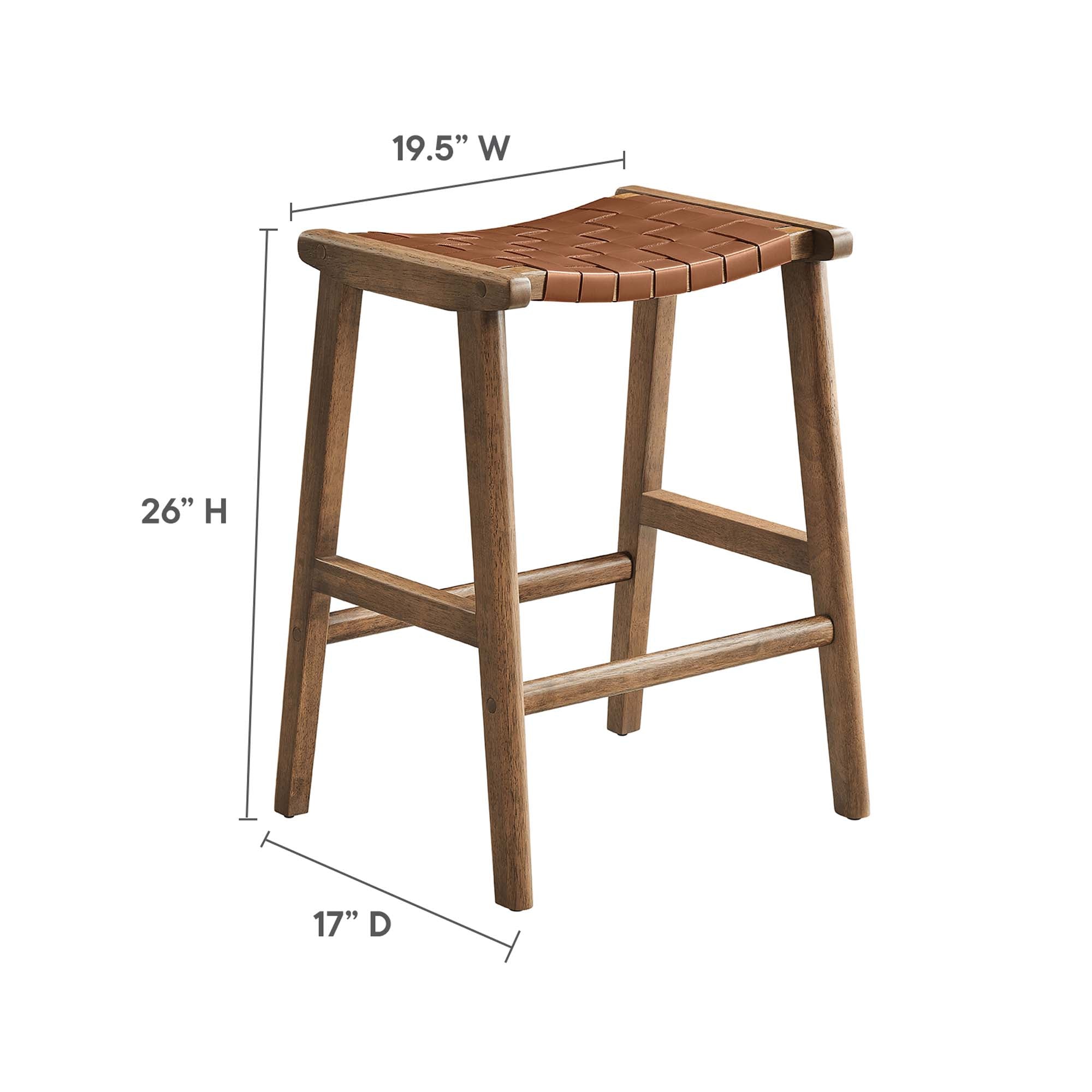 Saoirse Faux Leather Wood Counter Stool Set of 2, Walnut Brown