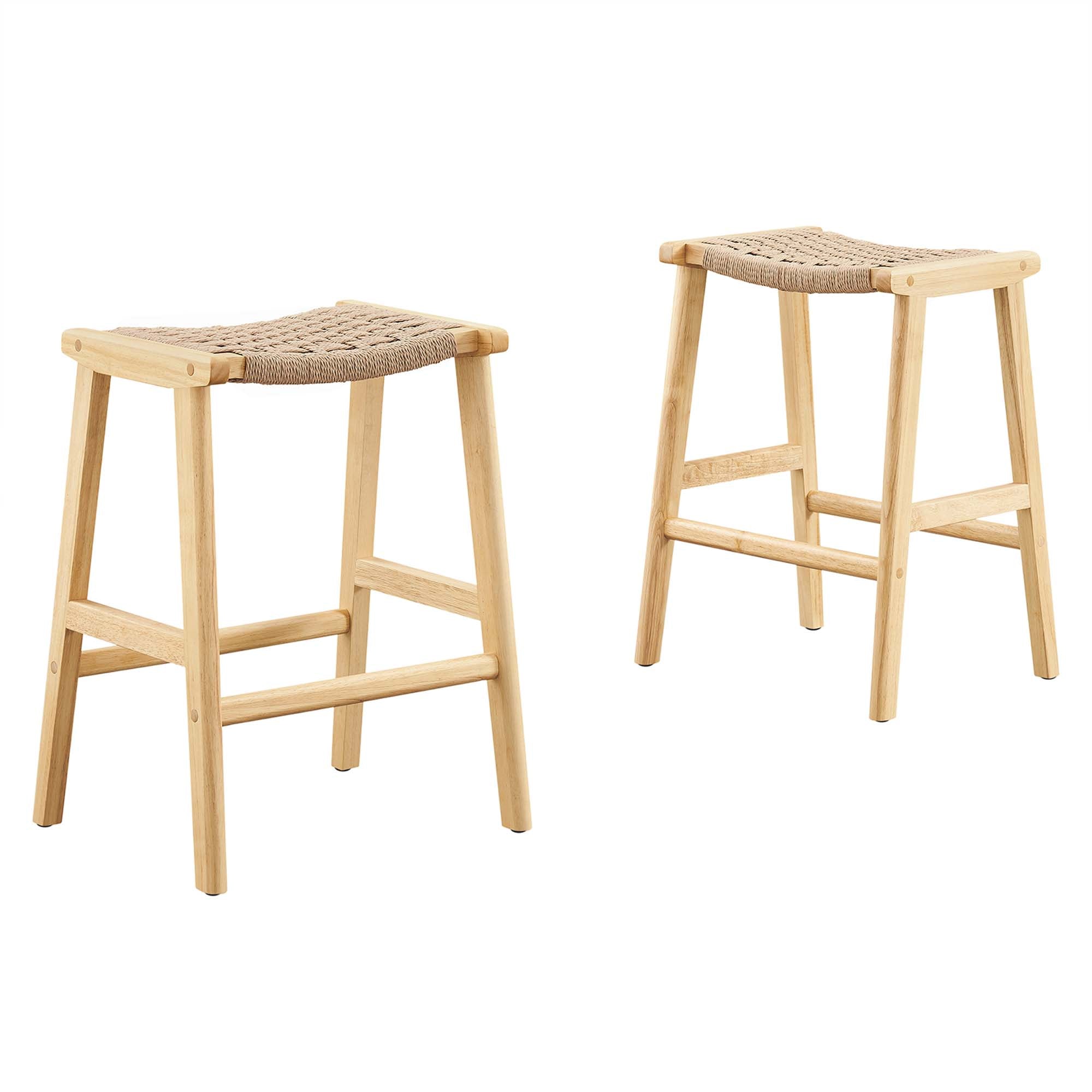 Saoirse Woven Rope Wood Counter Stool Set of 2, Natural Natural