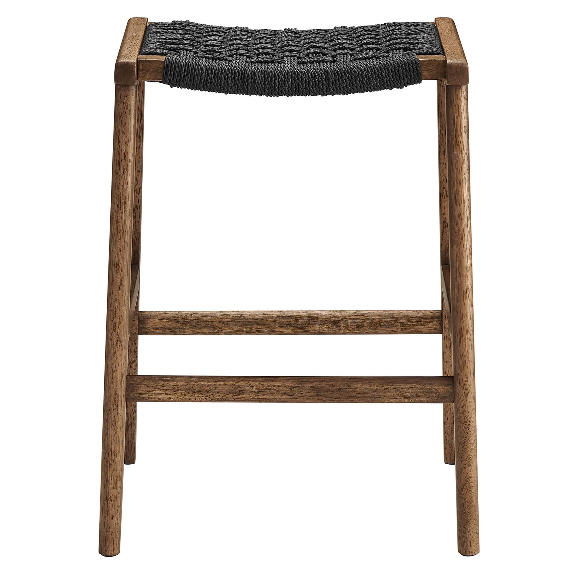 Saoirse Woven Rope Wood Counter Stool Set of 2, Walnut Black