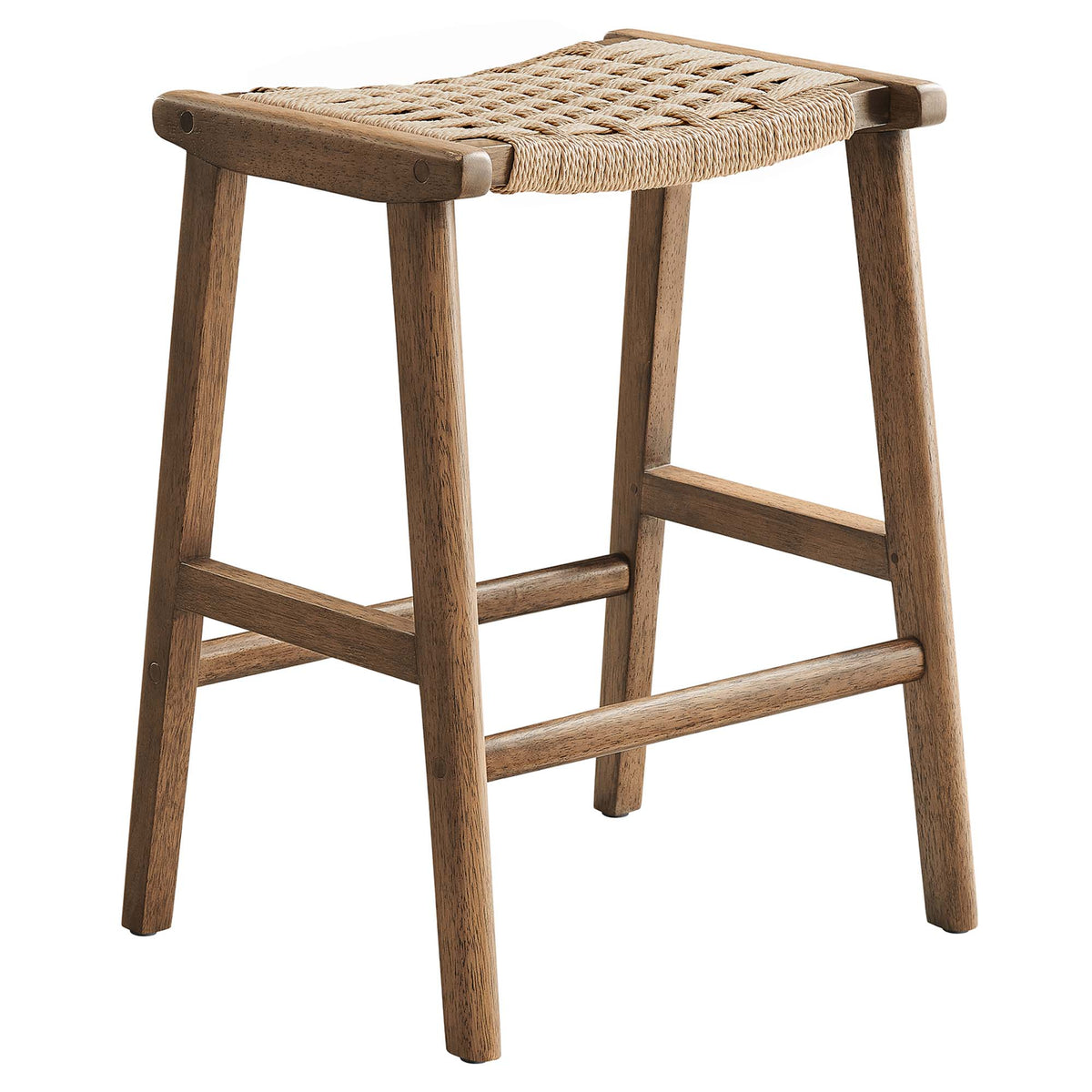 Saoirse Woven Rope Wood Counter Stool Set of 2, Walnut Natural