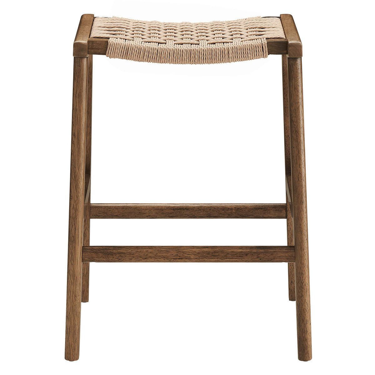 Saoirse Woven Rope Wood Counter Stool Set of 2, Walnut Natural