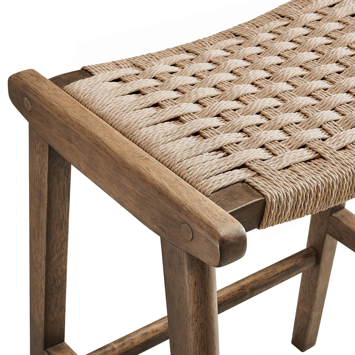 Saoirse Woven Rope Wood Counter Stool Set of 2, Walnut Natural