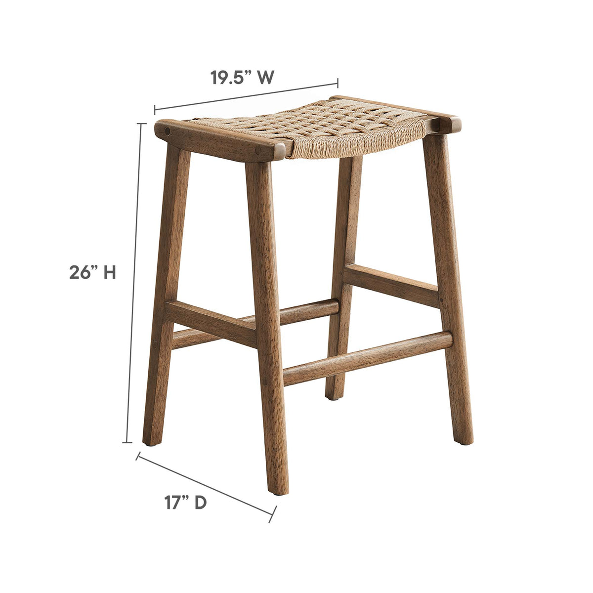 Saoirse Woven Rope Wood Counter Stool Set of 2, Walnut Natural