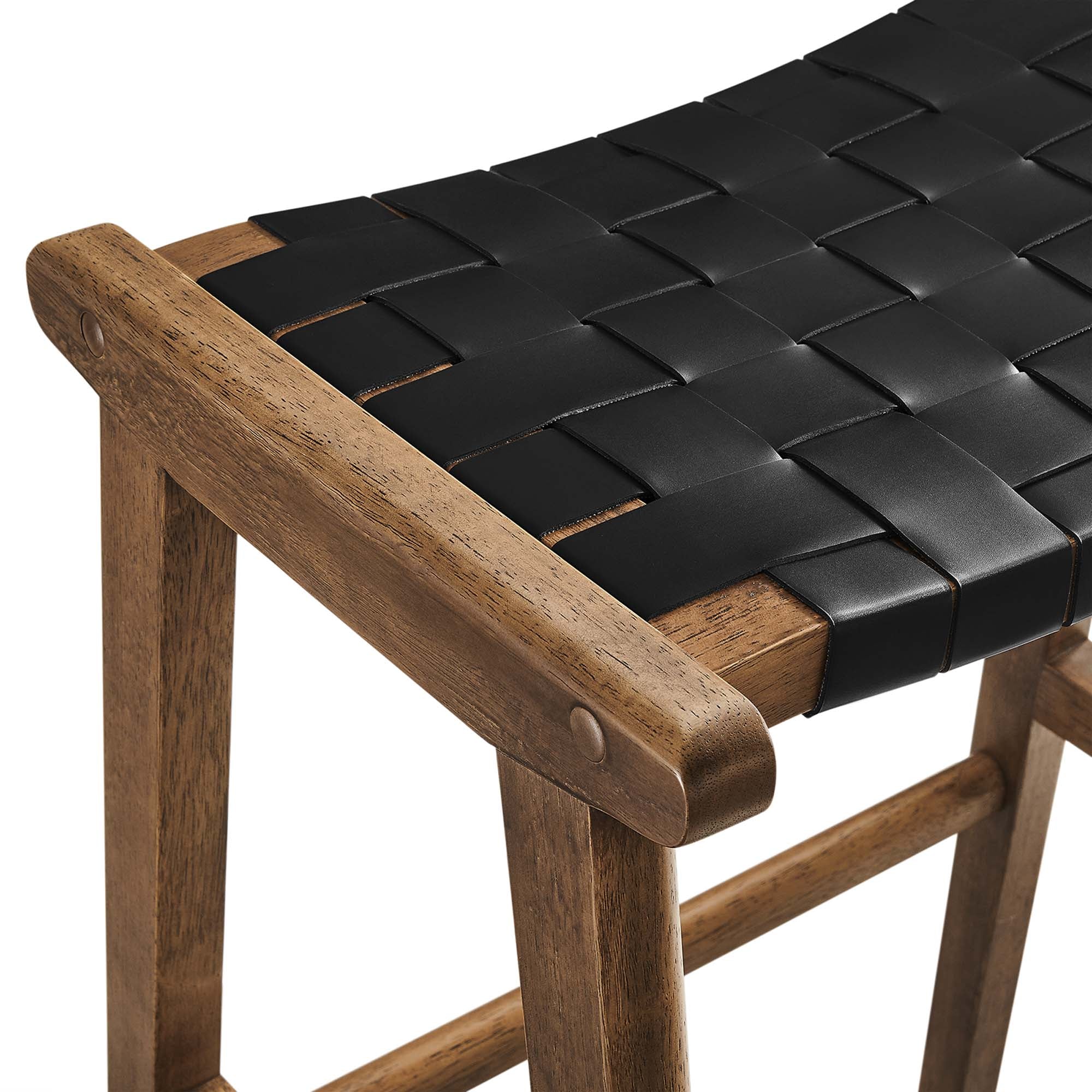 Saoirse Leather Wood Bar Stool Set of 2, Walnut Black