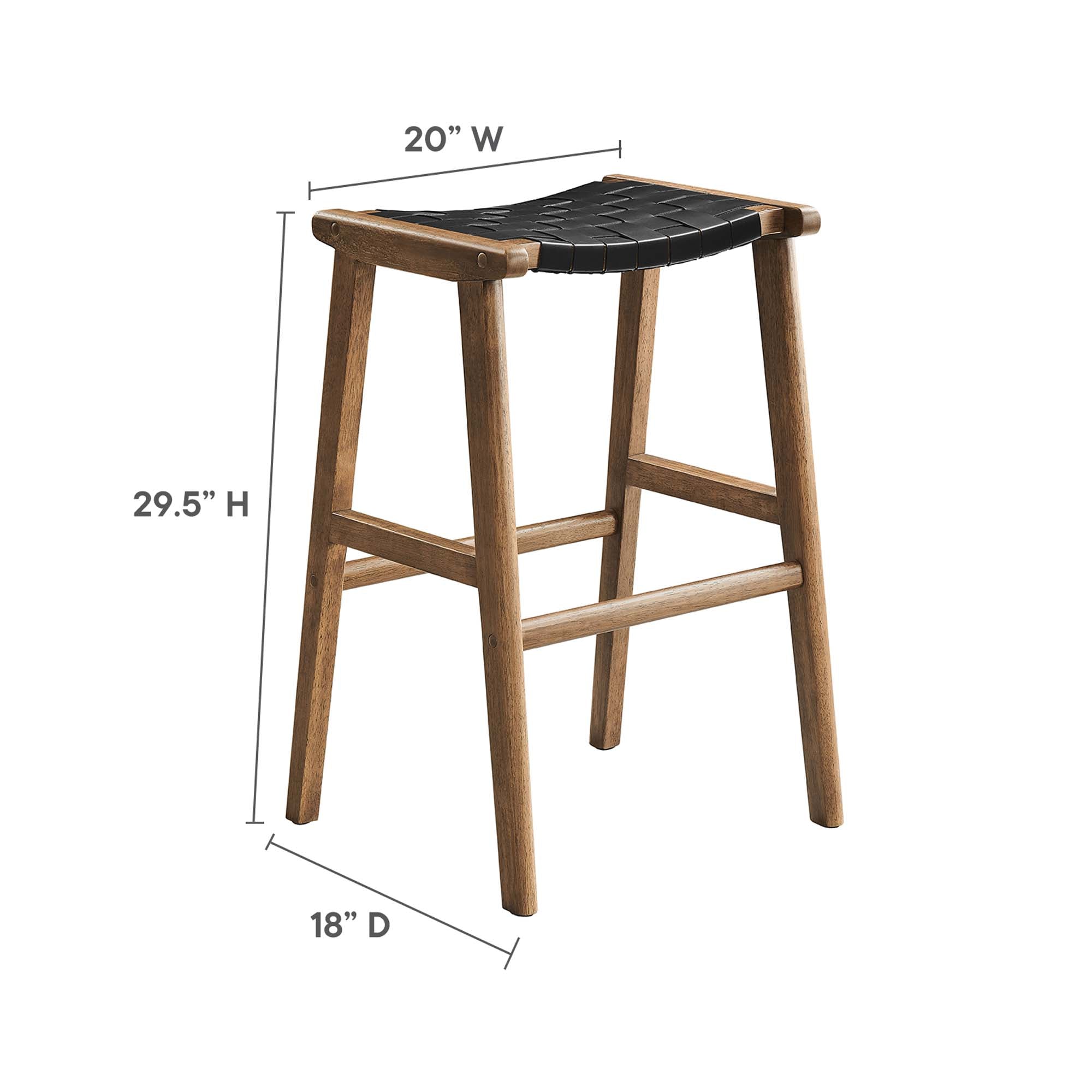 Saoirse Leather Wood Bar Stool Set of 2, Walnut Black