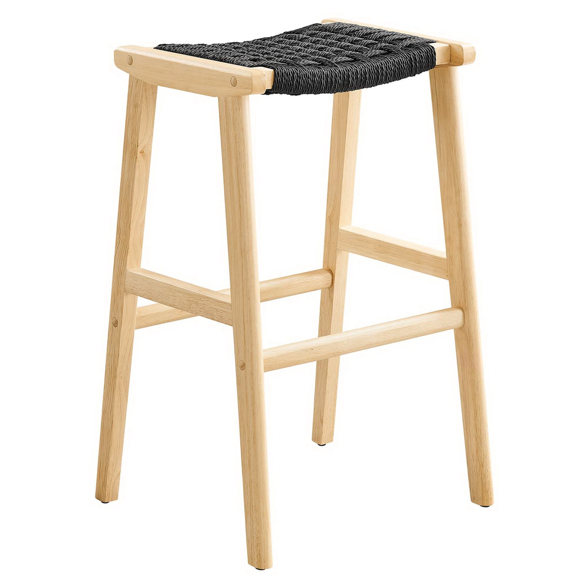 Saoirse Woven Rope Wood Bar Stool Set of 2, Natural Black