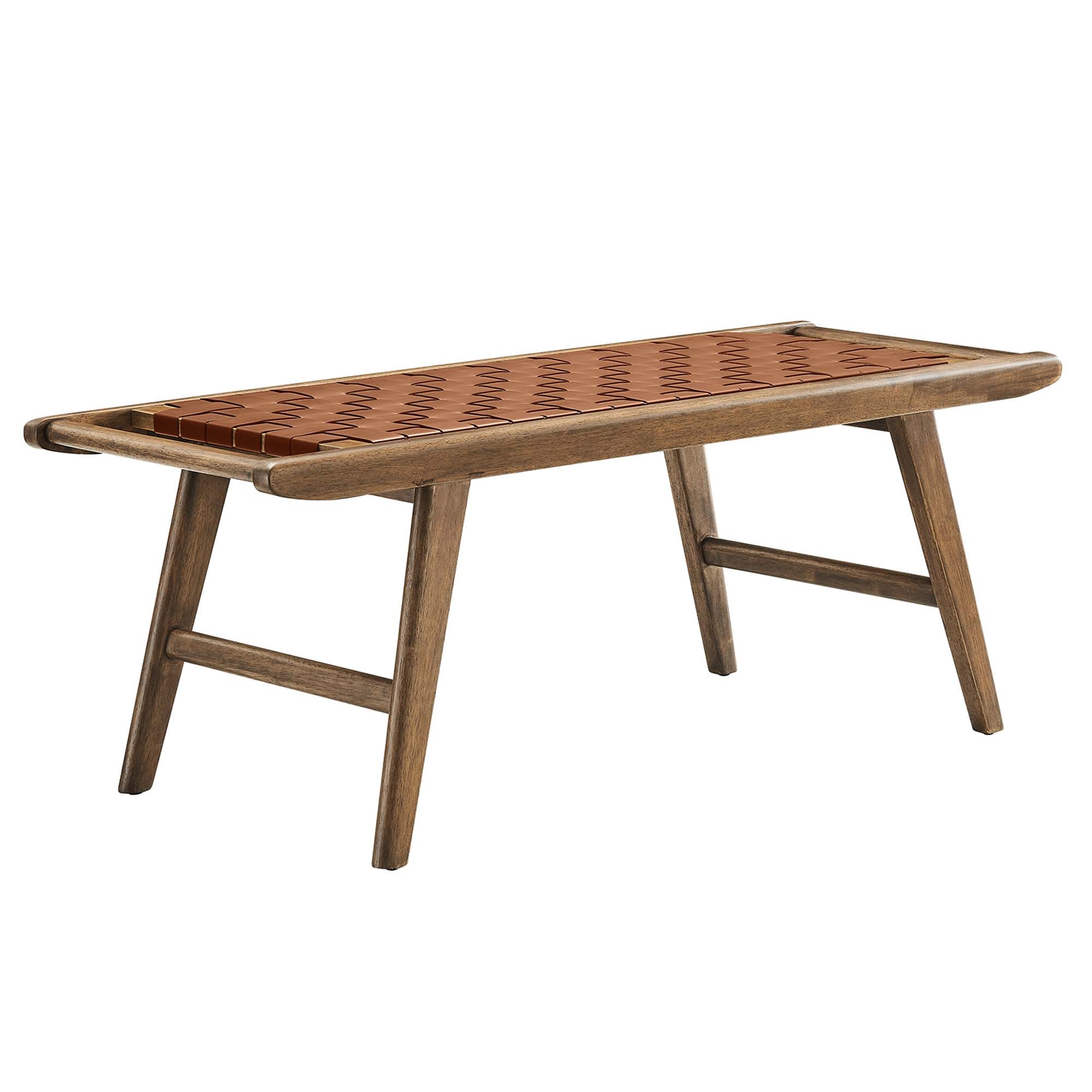 Saoirse 47" Faux Leather Wood Bench, Walnut Brown