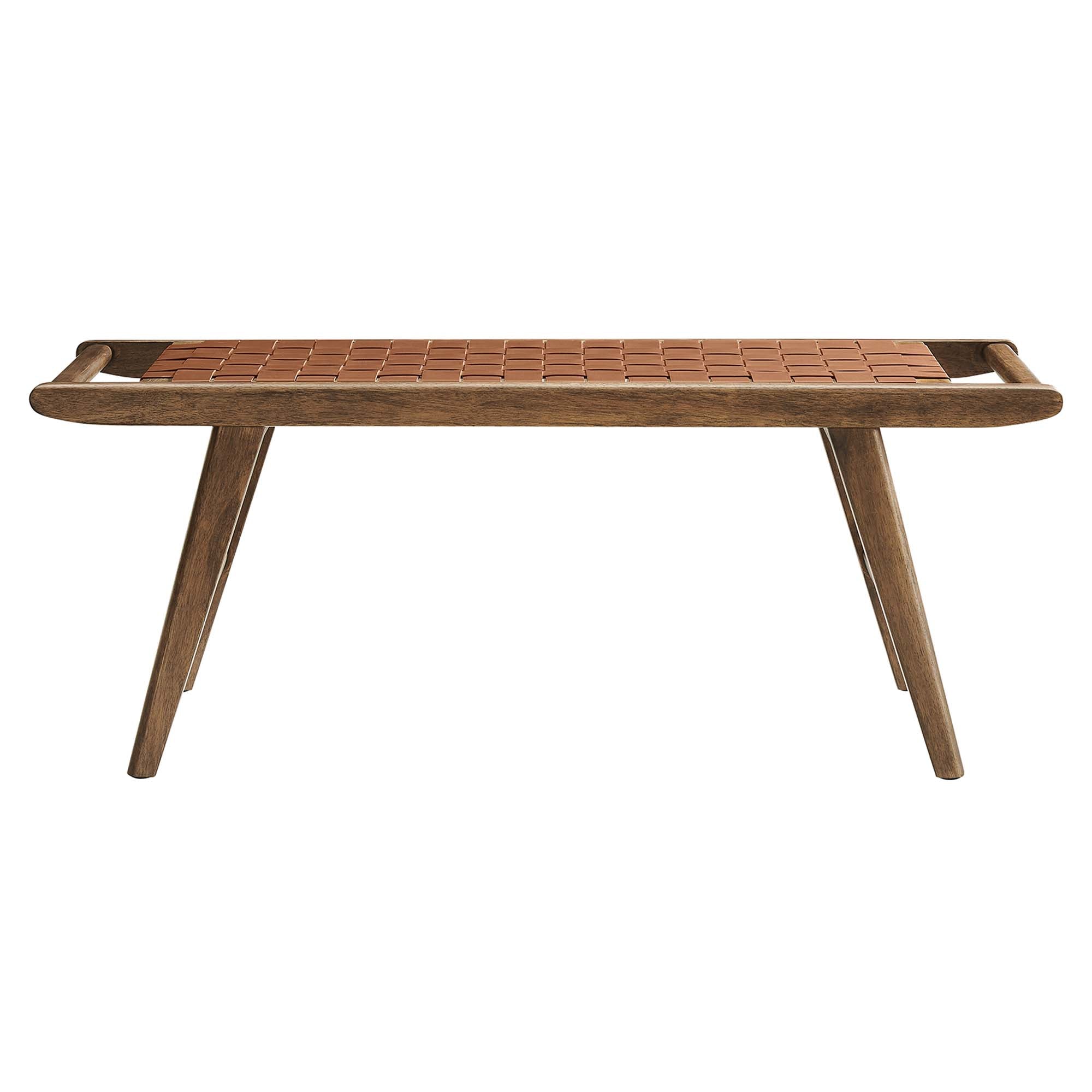 Saoirse 47" Faux Leather Wood Bench, Walnut Brown