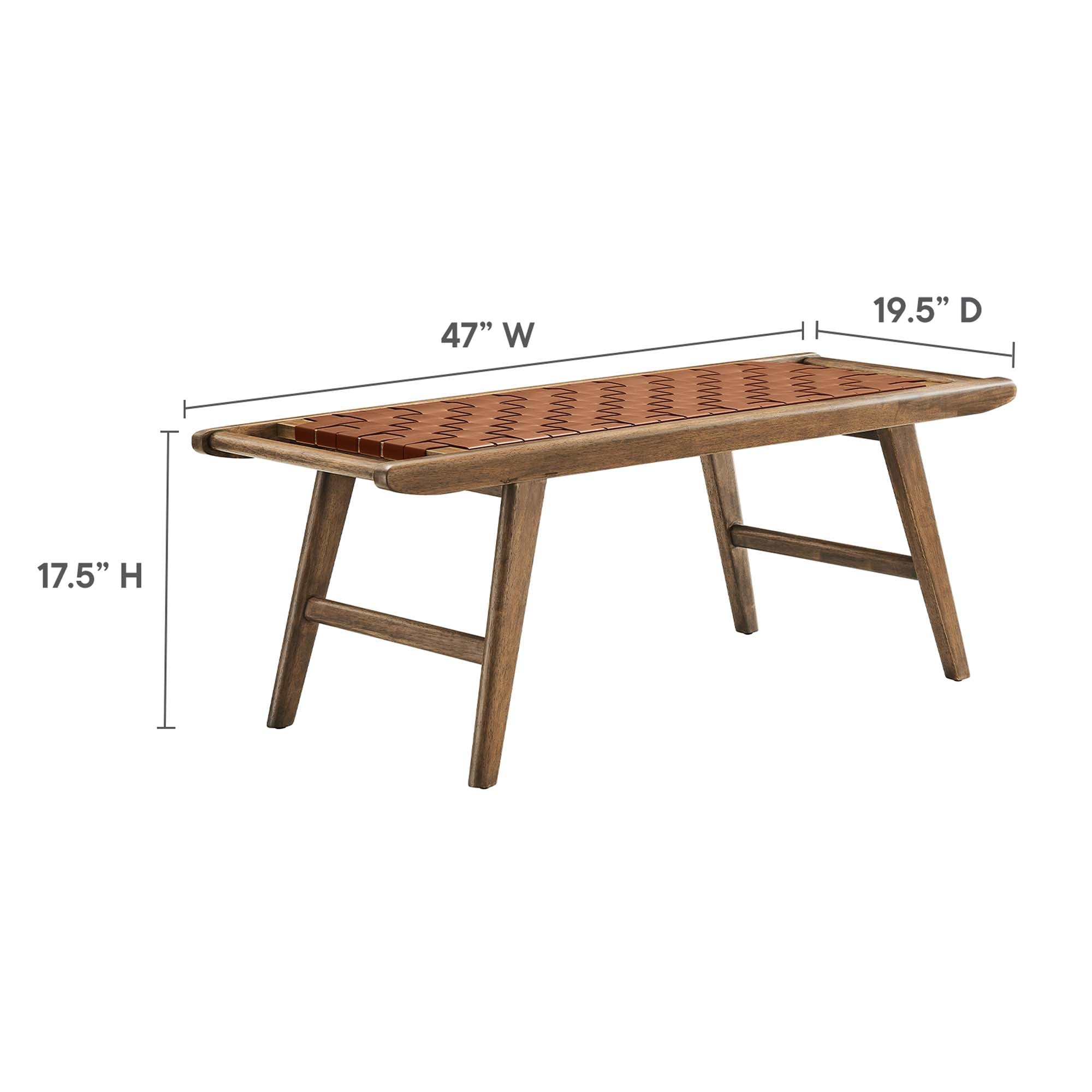 Saoirse 47" Faux Leather Wood Bench, Walnut Brown