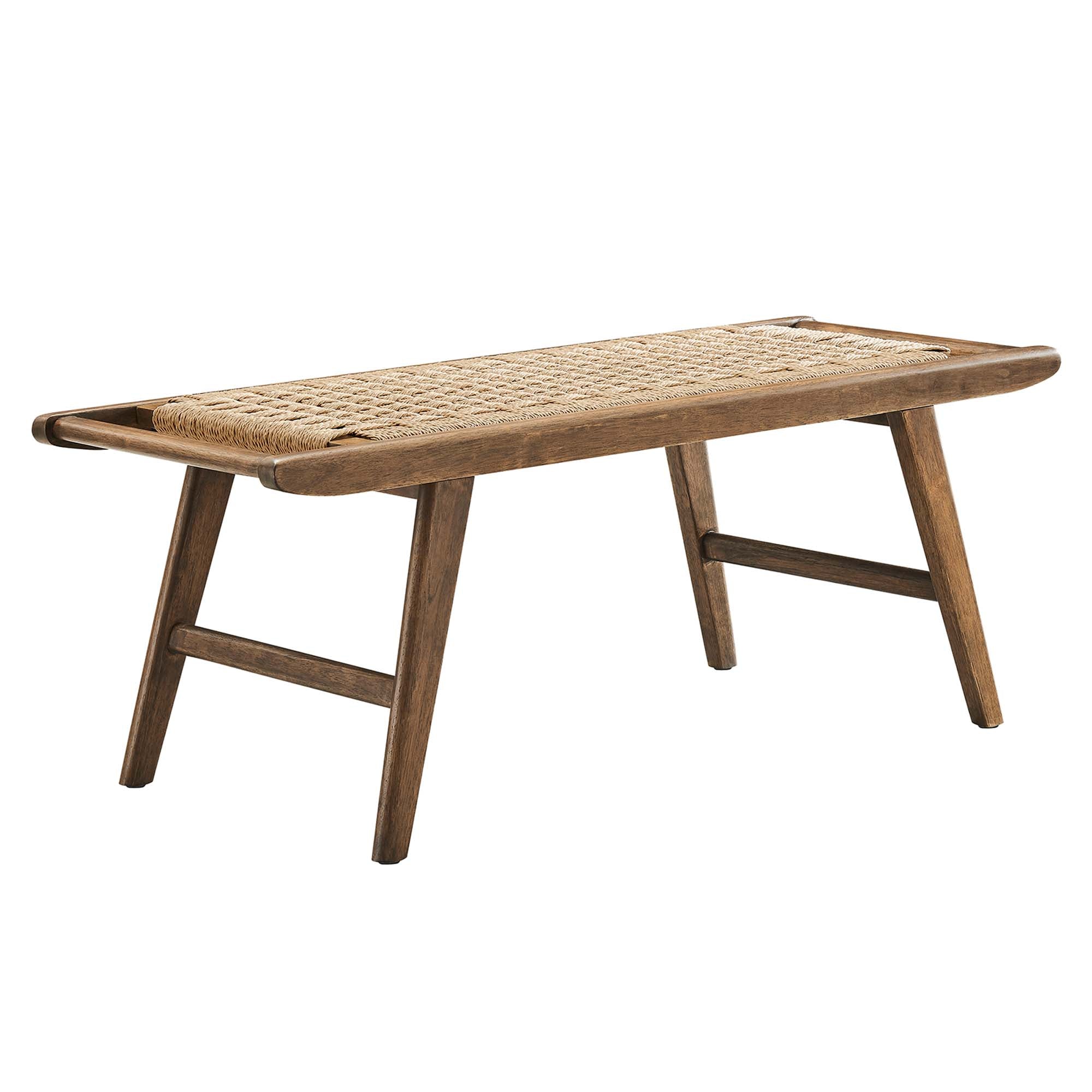 Saoirse 47" Wove Rope Wood Bench, Walnut Natural