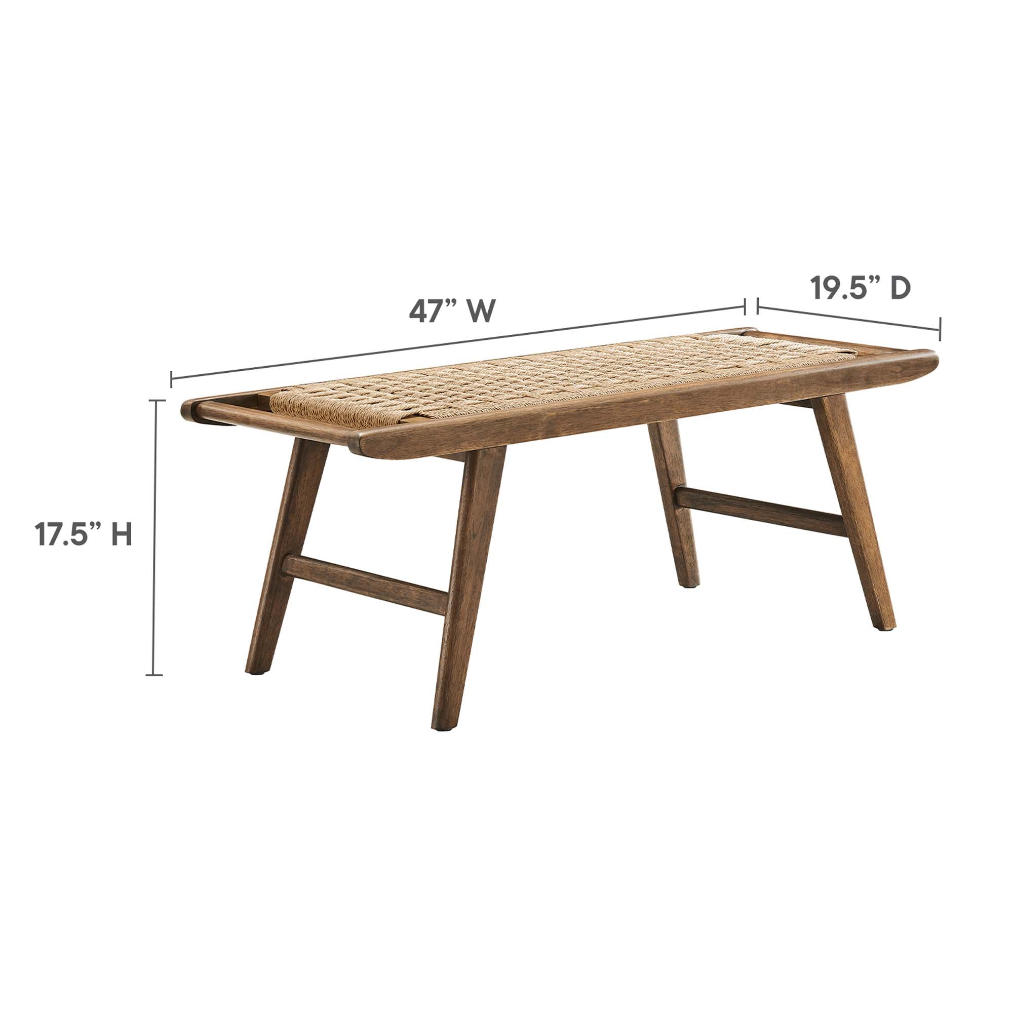 Saoirse 47" Wove Rope Wood Bench, Walnut Natural