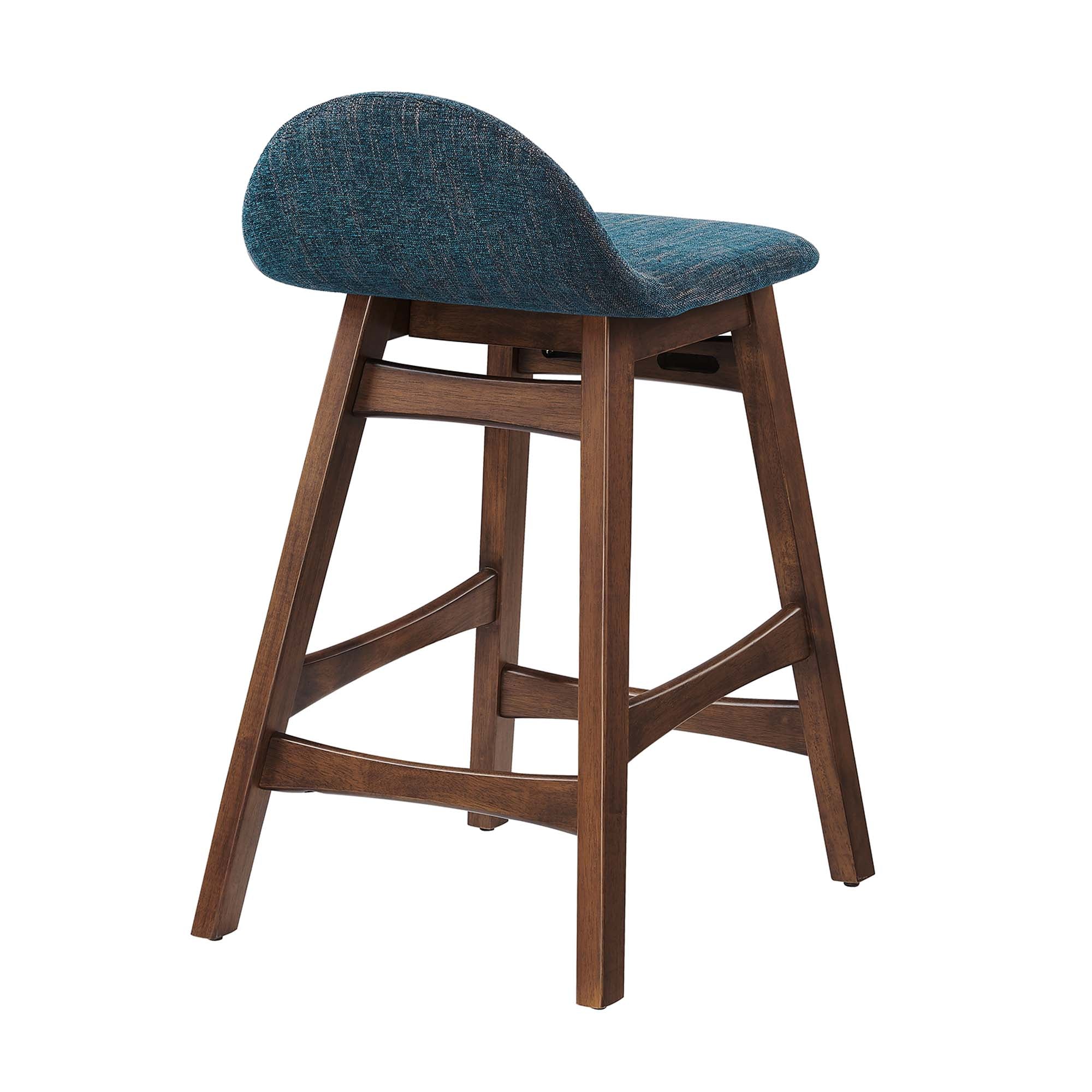 Juno Wood Counter Stool Set of 2, Navy Fabric