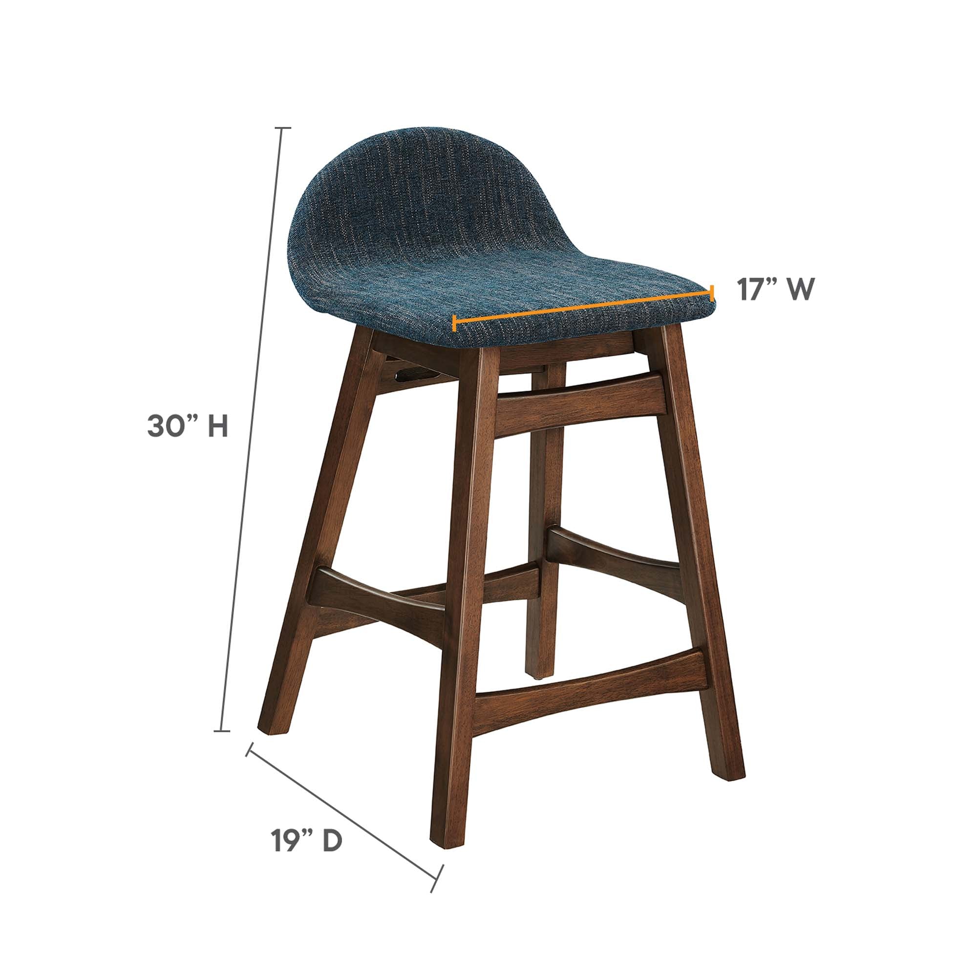 Juno Wood Counter Stool Set of 2, Navy Fabric