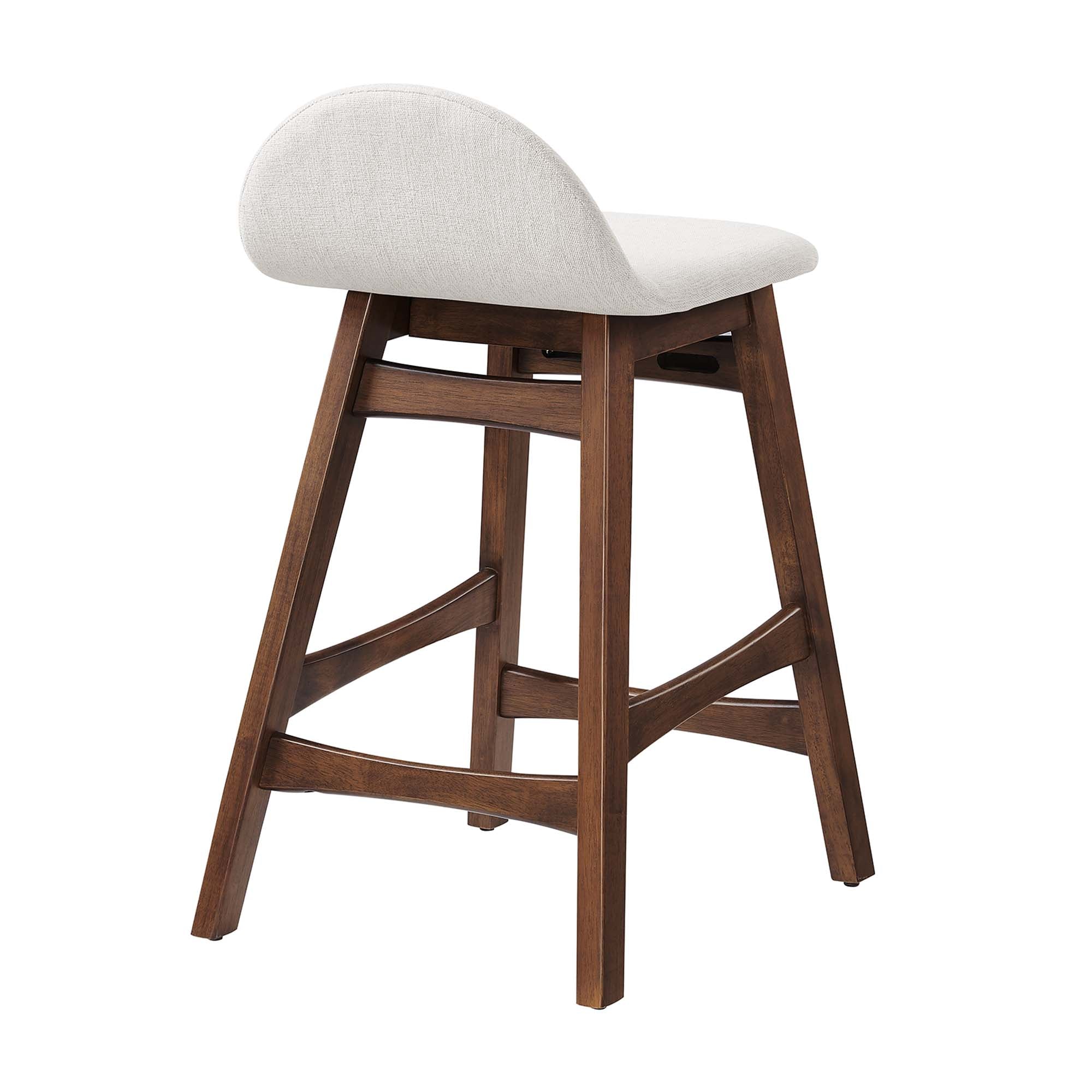 Juno Wood Counter Stool Set of 2, Ivory Fabric