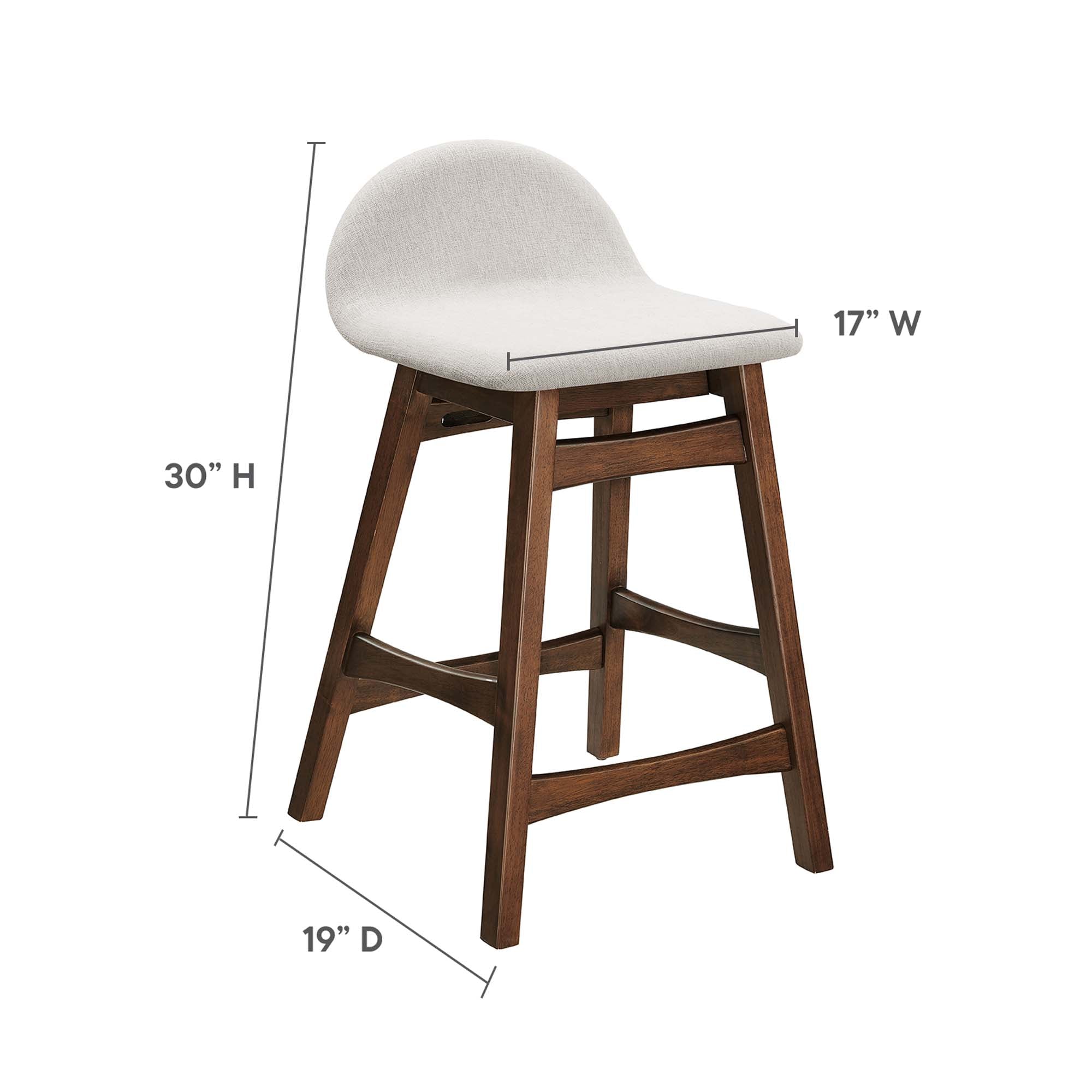 Juno Wood Counter Stool Set of 2, Ivory Fabric