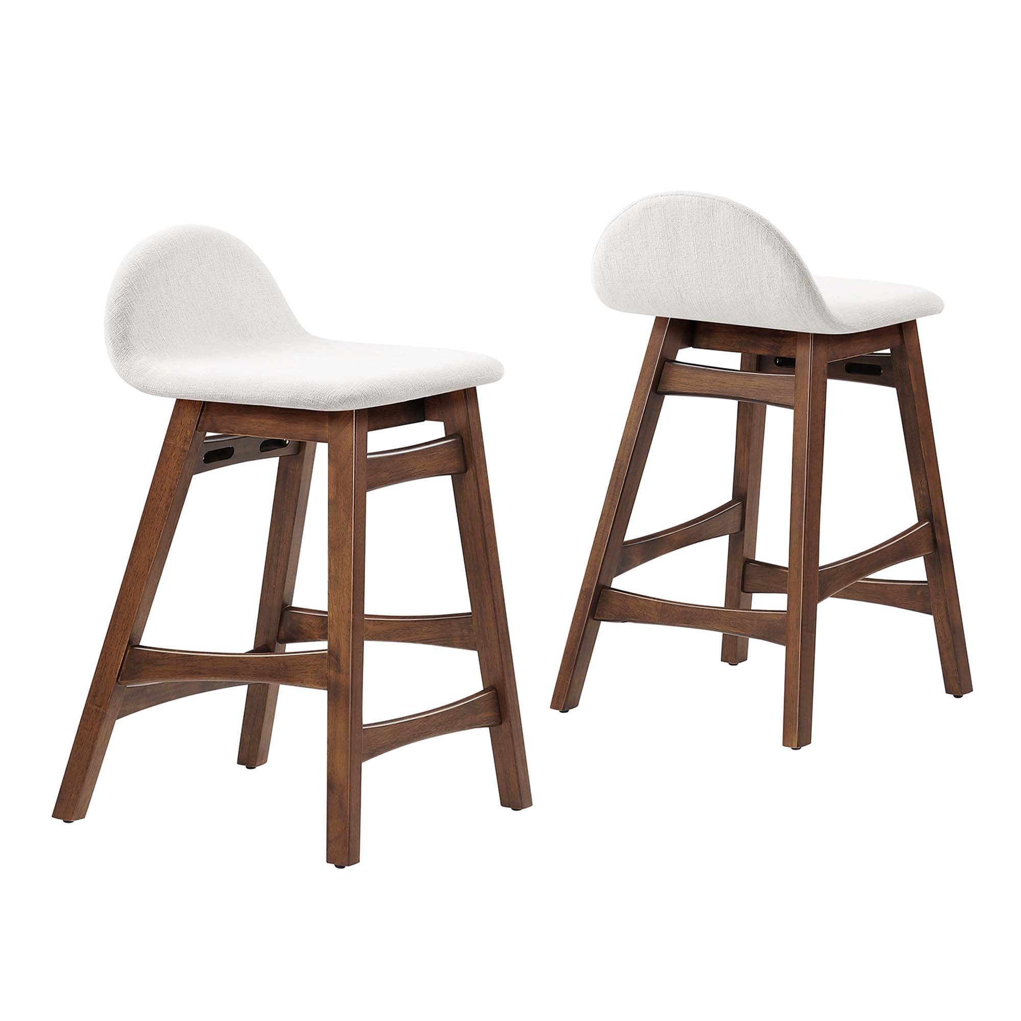 Juno Wood Counter Stool Set of 2, Ivory Fabric