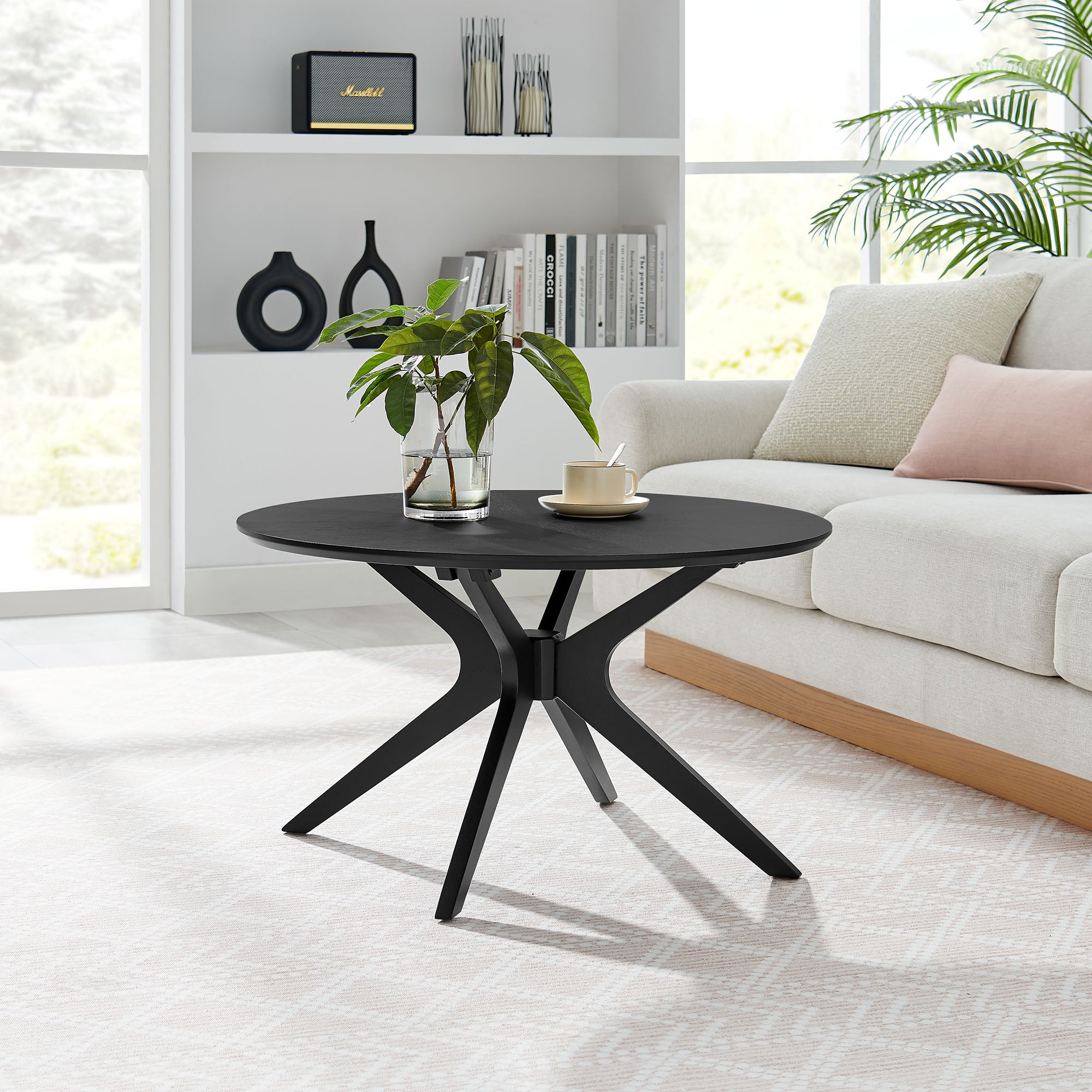 Crossroads Round Wood Coffee Table, Black