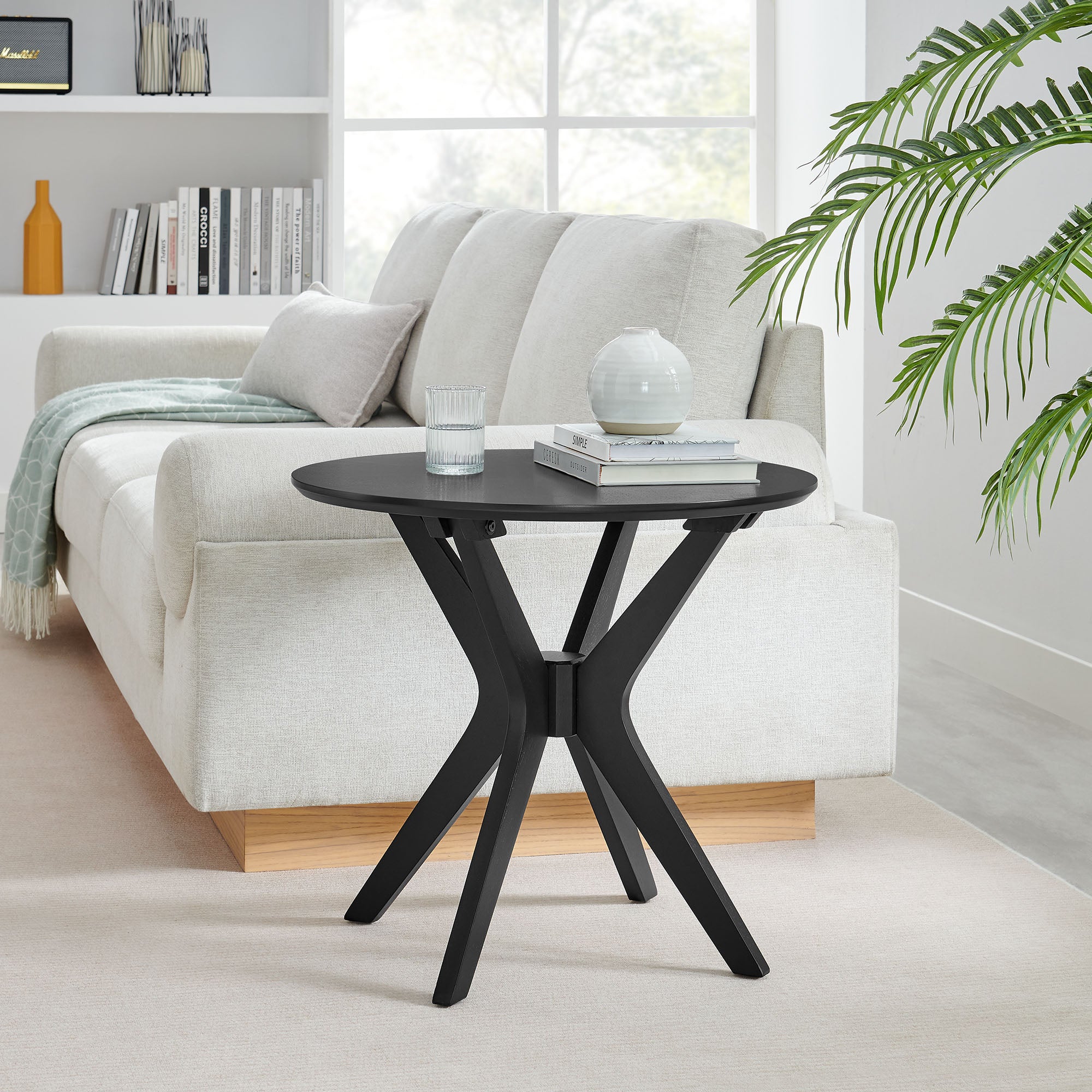 Crossroads 24" Round Wood Side Table, Black