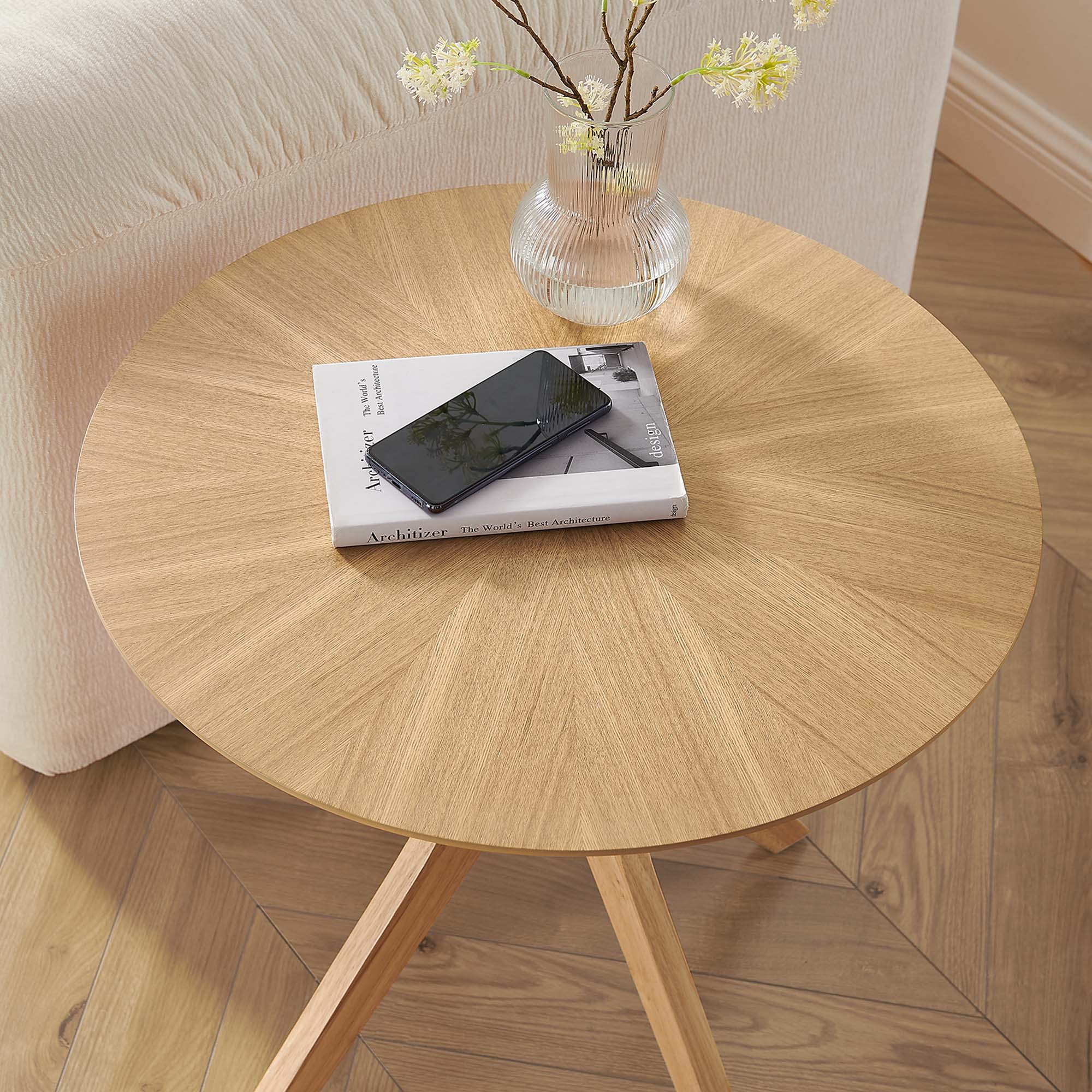 Crossroads 24" Round Wood Side Table, Oak