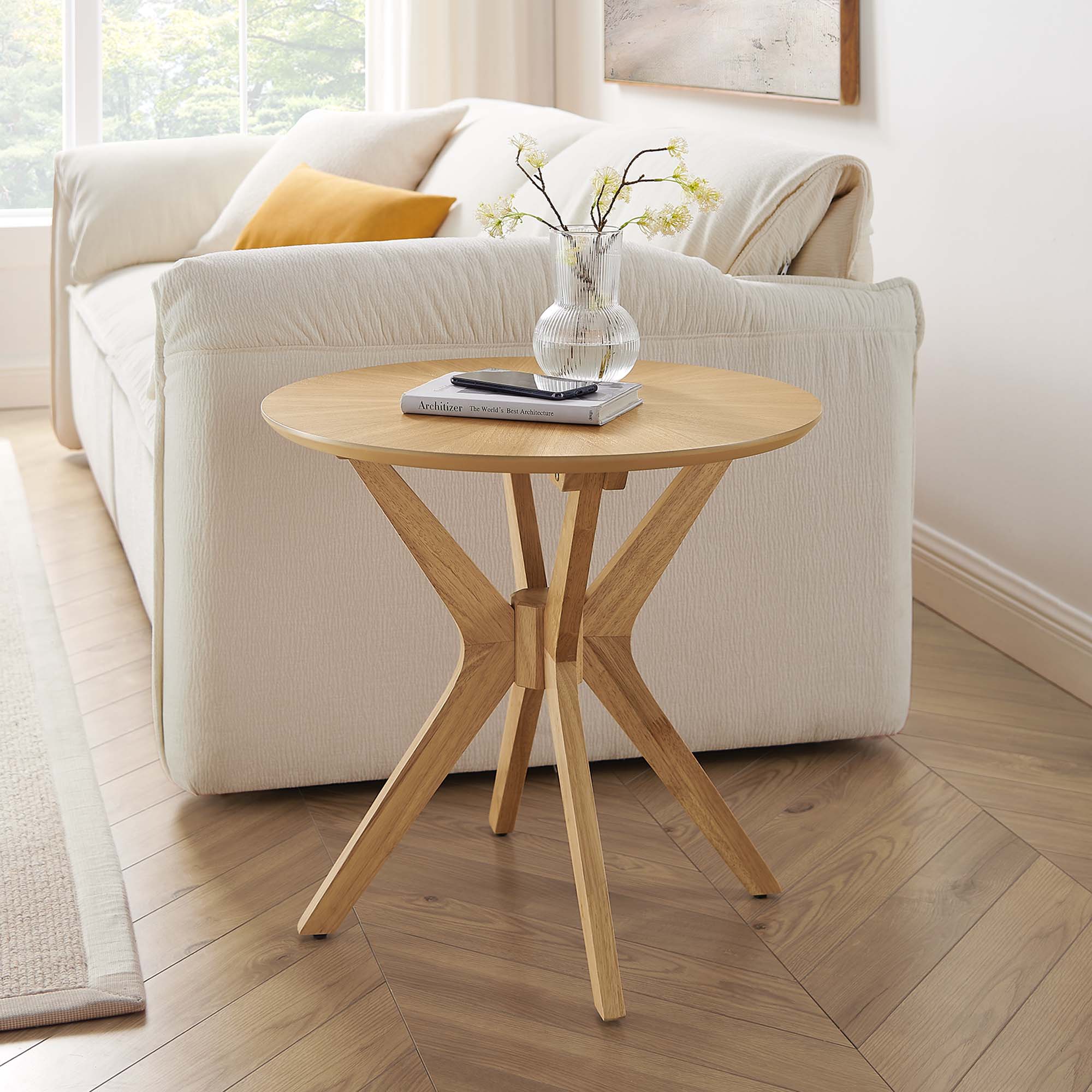 Crossroads 24" Round Wood Side Table, Oak