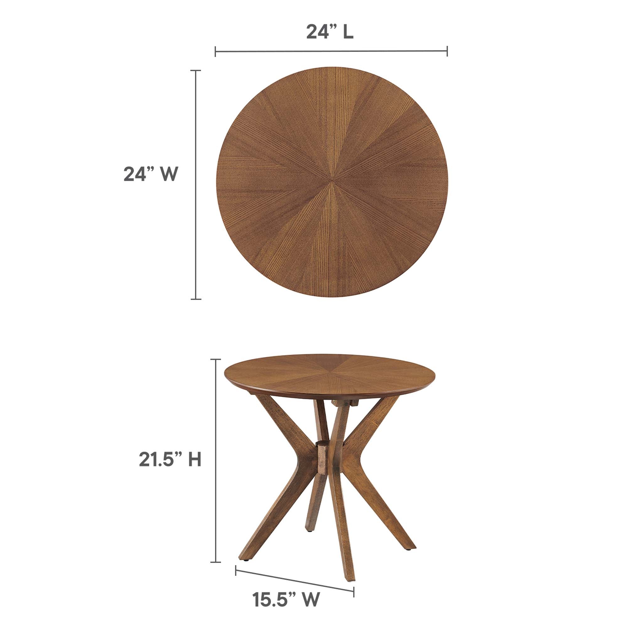 Crossroads 24" Round Wood Side Table, Walnut
