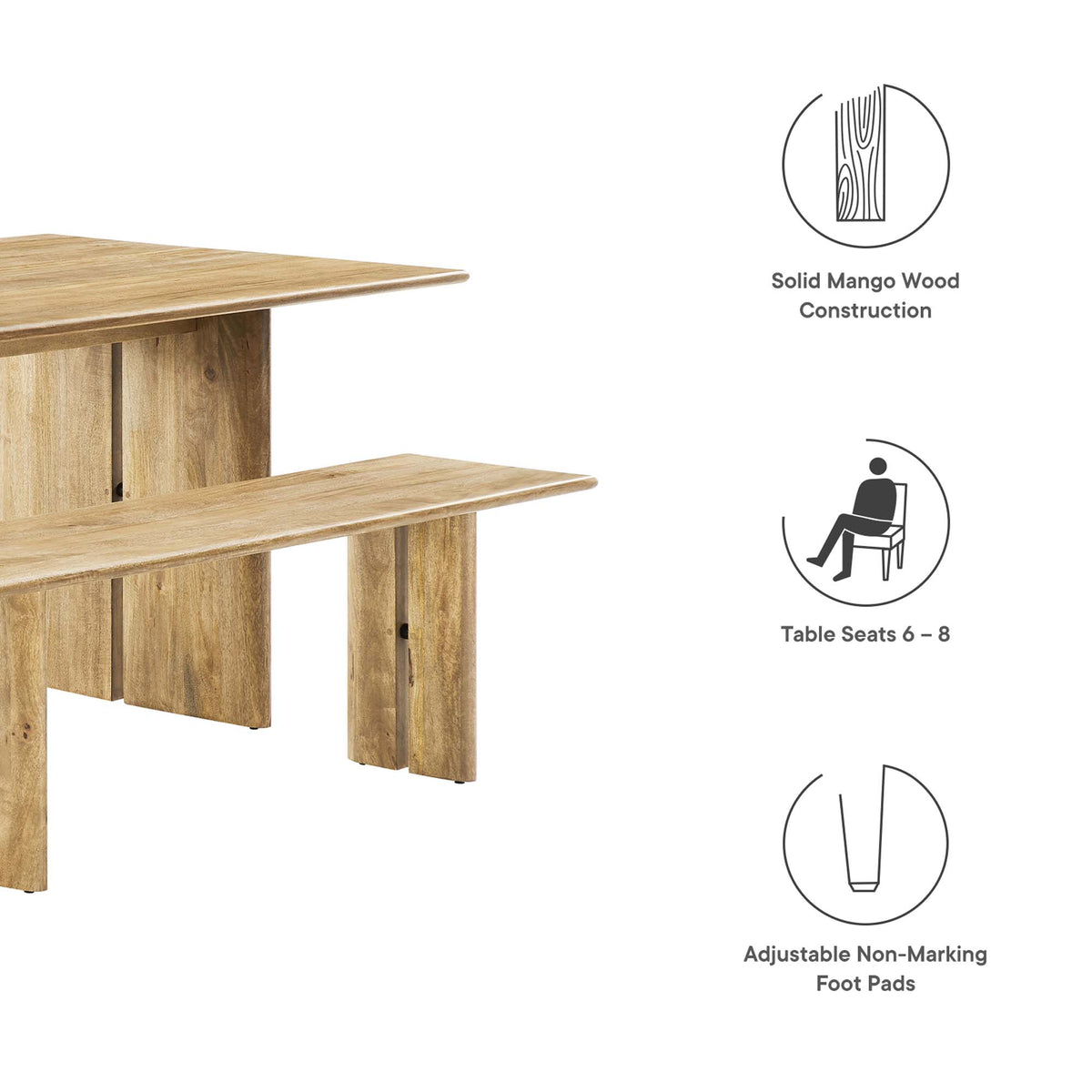 Amistad 72" Wood Dining Table and Bench Set, Oak