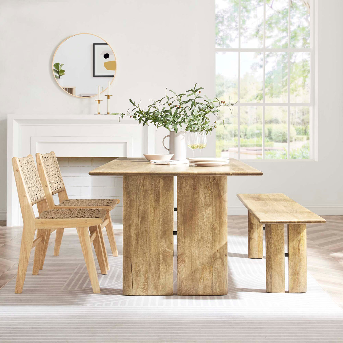 Amistad 72" Wood Dining Table and Bench Set, Oak