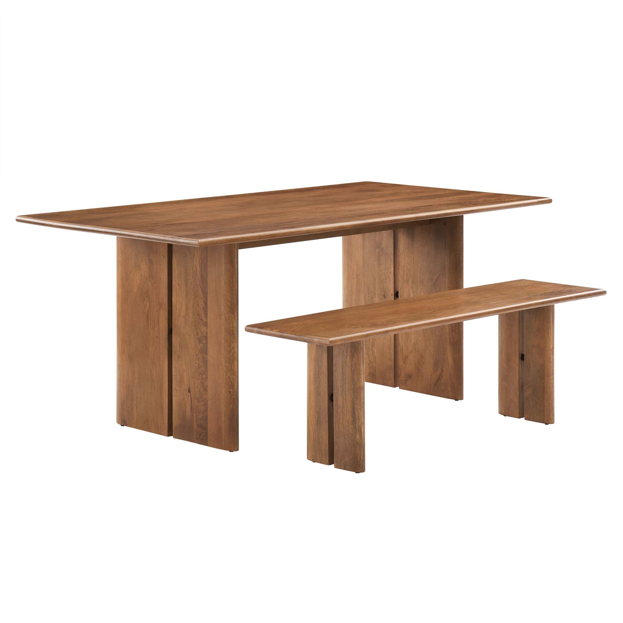 Amistad 72" Wood Dining Table and Bench Set, Walnut