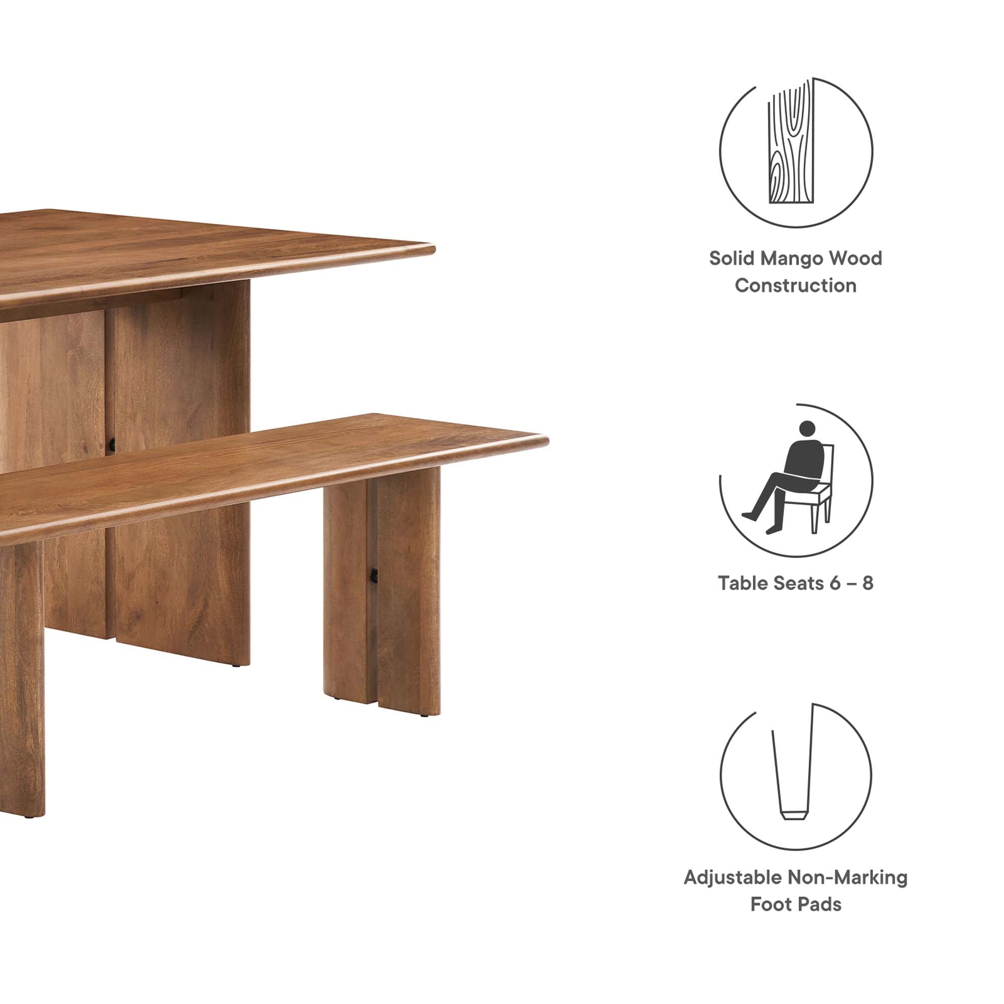 Amistad 72" Wood Dining Table and Bench Set, Walnut