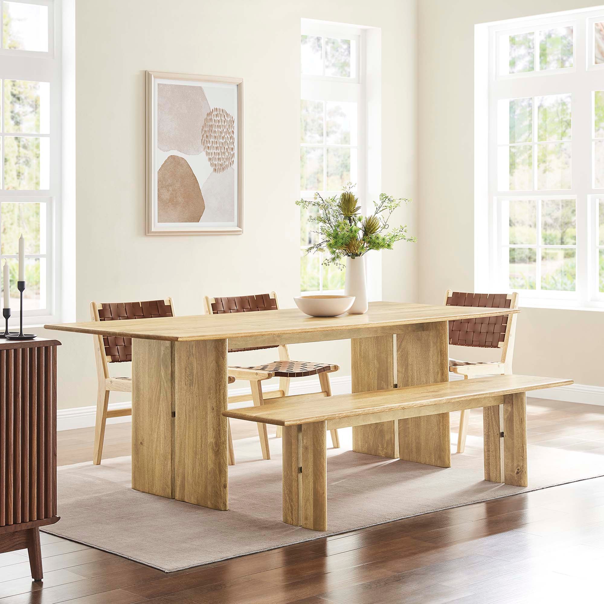 Amistad 86" Wood Dining Table and Bench Set, Oak
